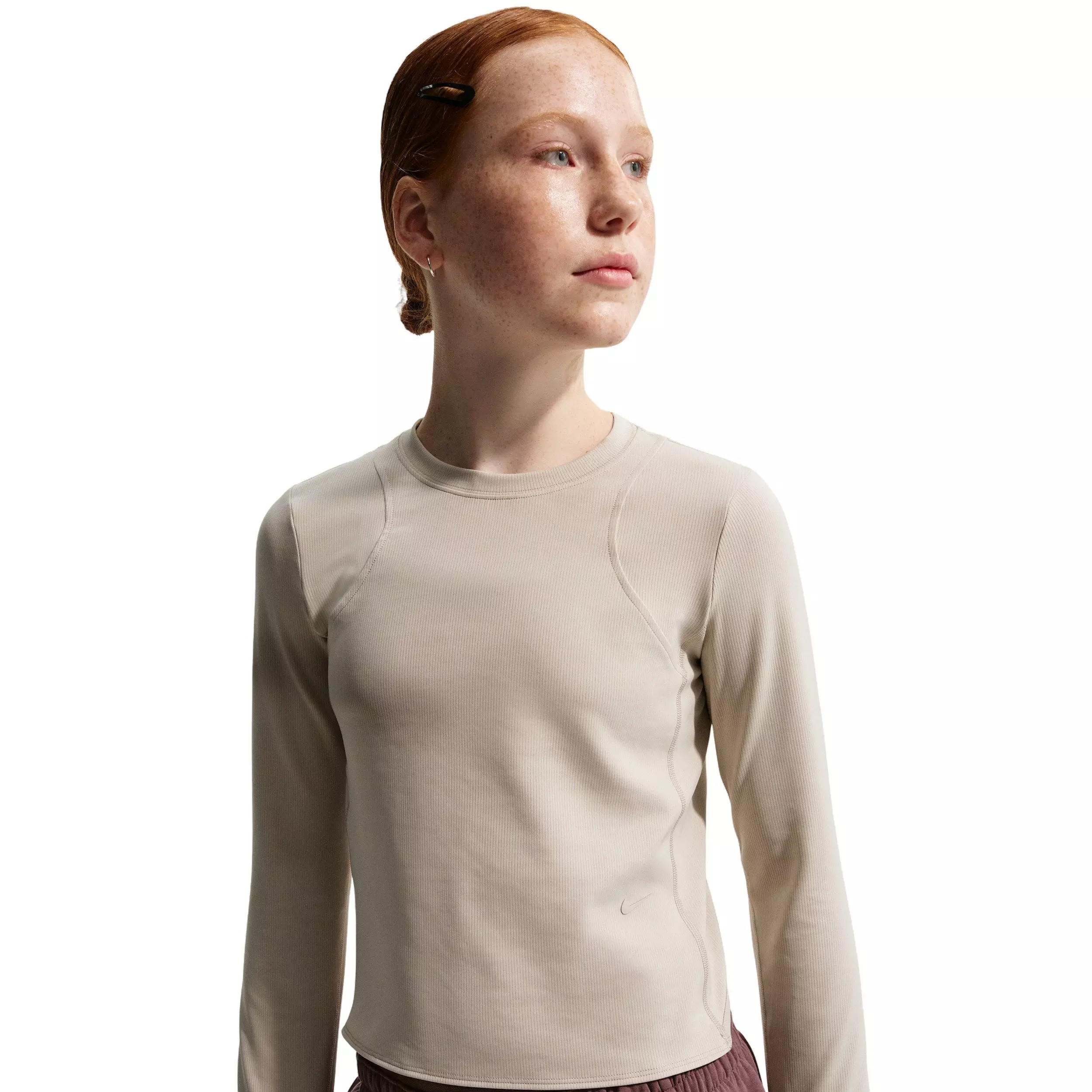 Nike Big Girls' MAVN Dri-FIT Ribbed Long-Sleeve Top -Cream - CREAM