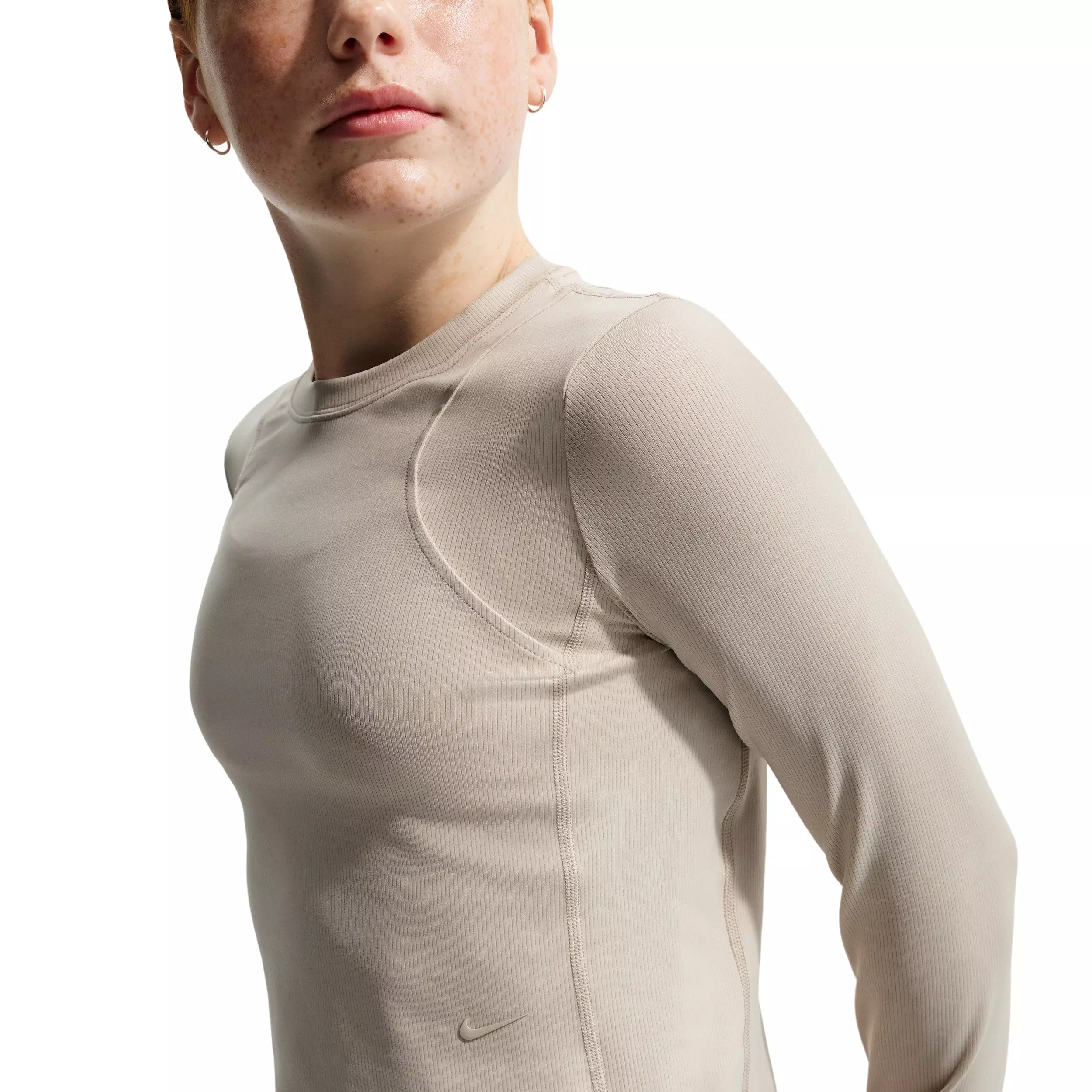 Nike Big Girls' MAVN Dri-FIT Ribbed Long-Sleeve Top -Cream - CREAM