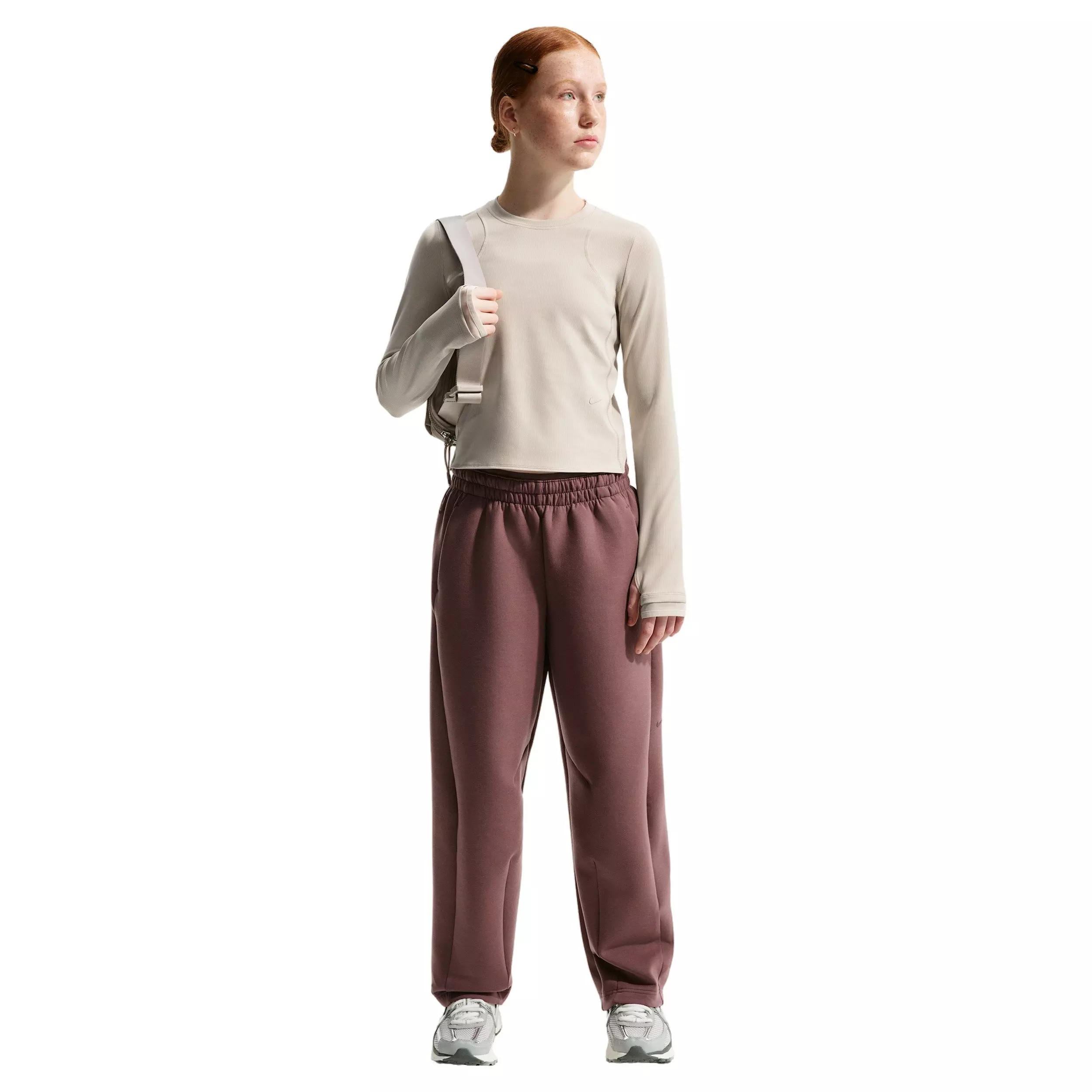 Nike Big Girls' MAVN Dri-FIT Ribbed Long-Sleeve Top -Cream - CREAM