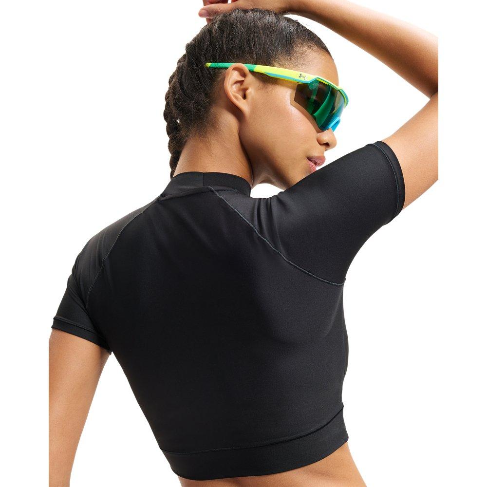 Under Armour Women's HeatGear Crop Mock Short Sleeve Top - Black/White - BLACK/WHITE Thumbnail View 2