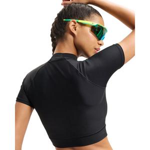 Under Armour Women's HeatGear Crop Mock Short Sleeve Top - Black/White