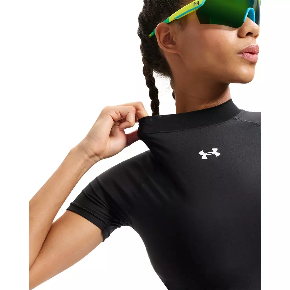 Under Armour Women's HeatGear Crop Mock Short Sleeve Top - Black/White - BLACK/WHITE