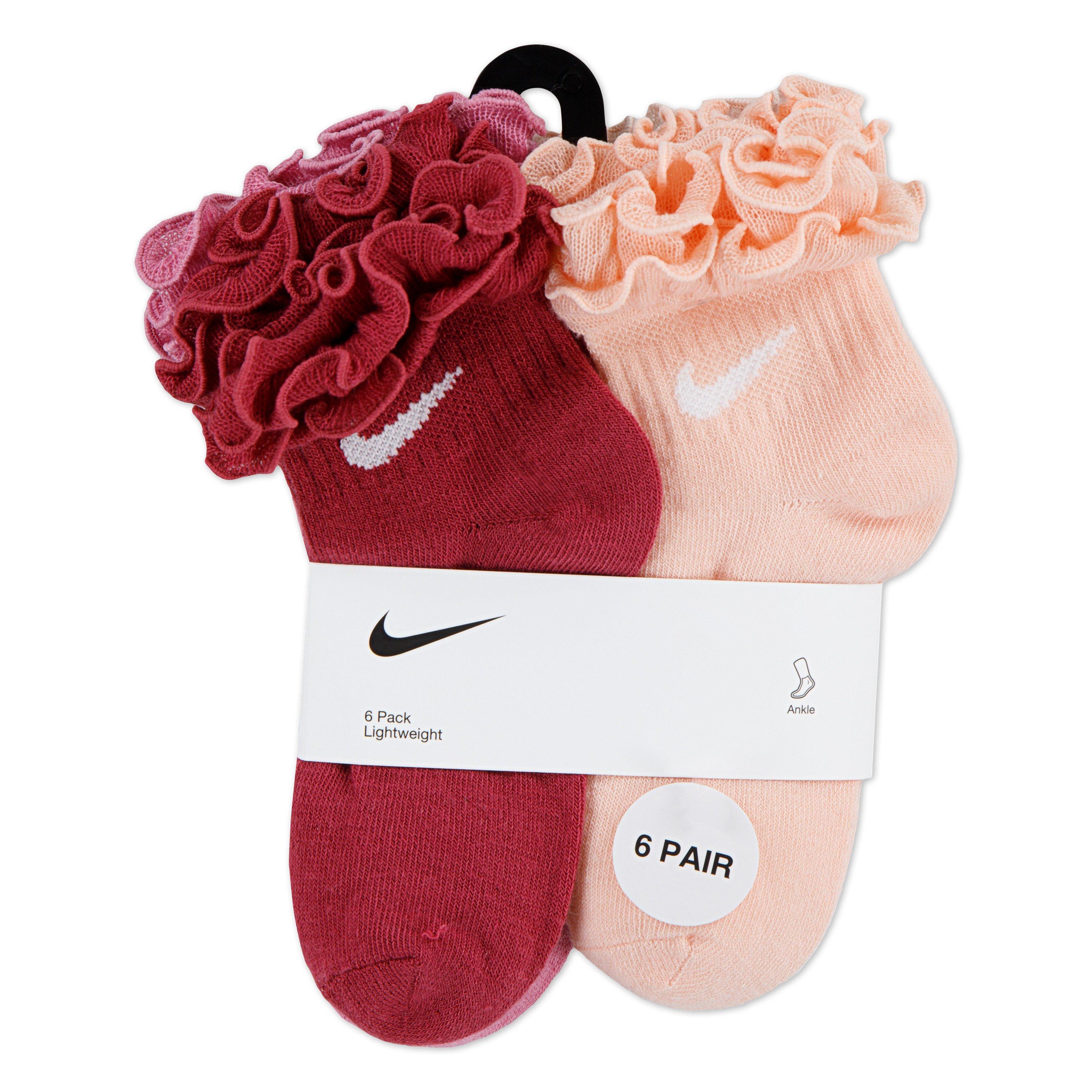 Nike 6-Pack Ruffle Ankle Little Girls' Sweet Beet Socks