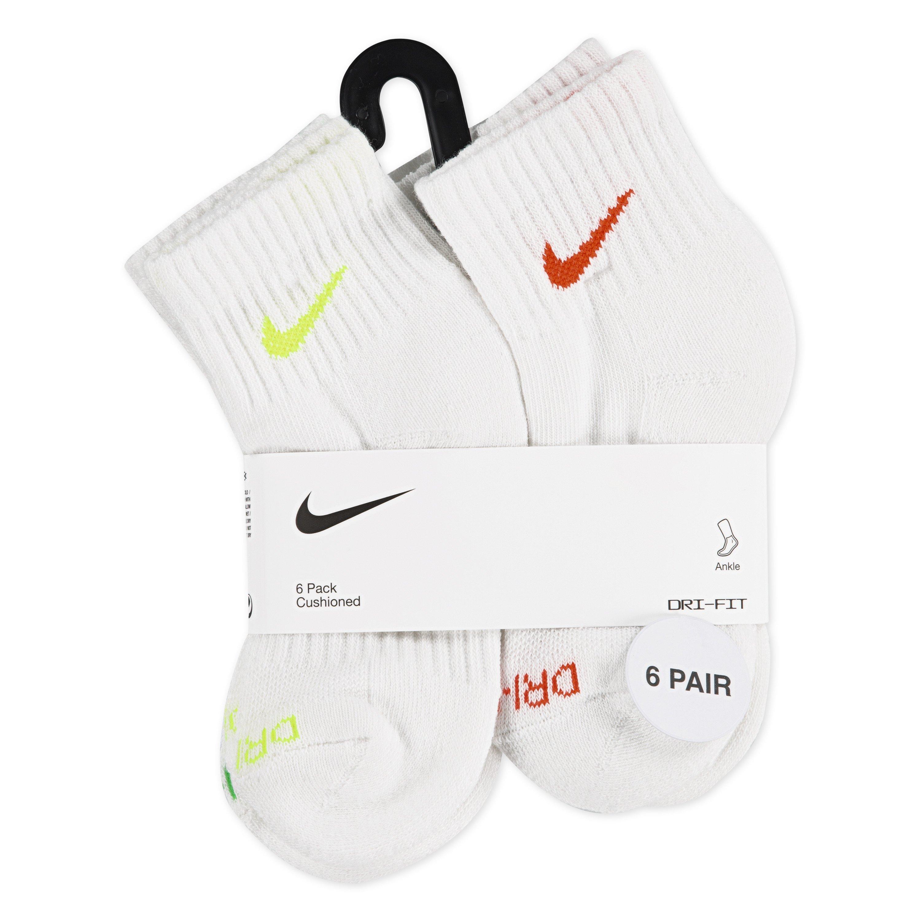 Nike Youth Fit Dri-FIT Ankle Socks (6 Pack)- White/Multi-Color