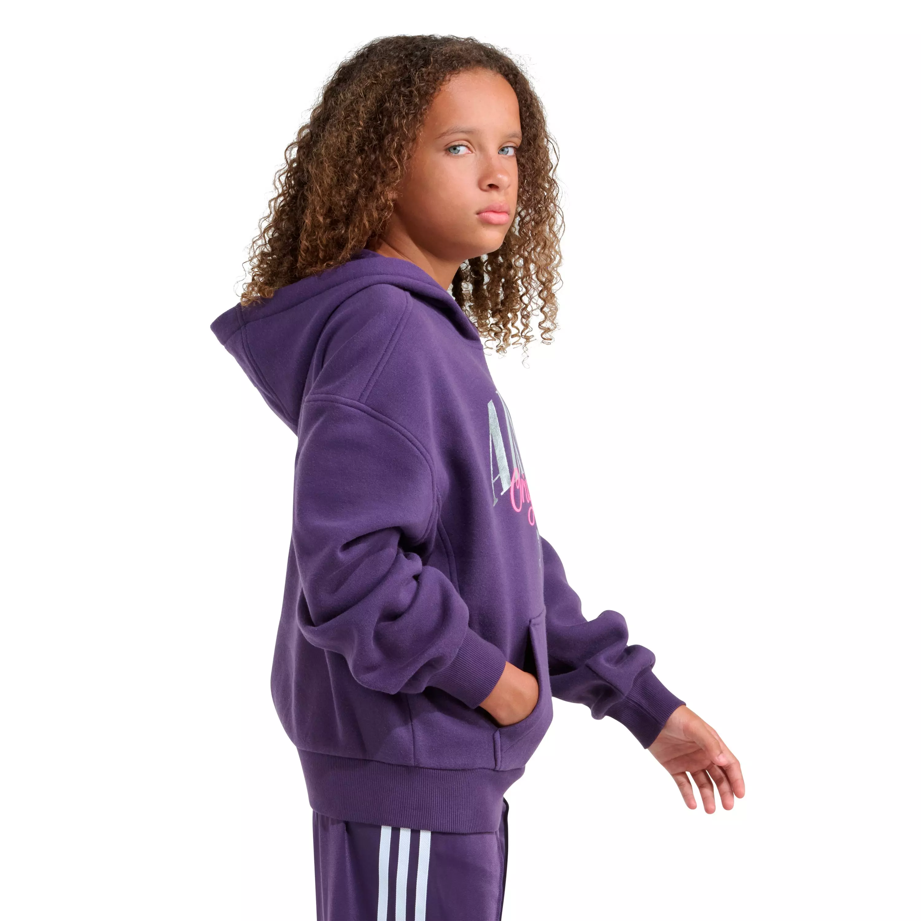 adidas Big Girls' Plum and Silver Hoodie - PURPLE/SILVER