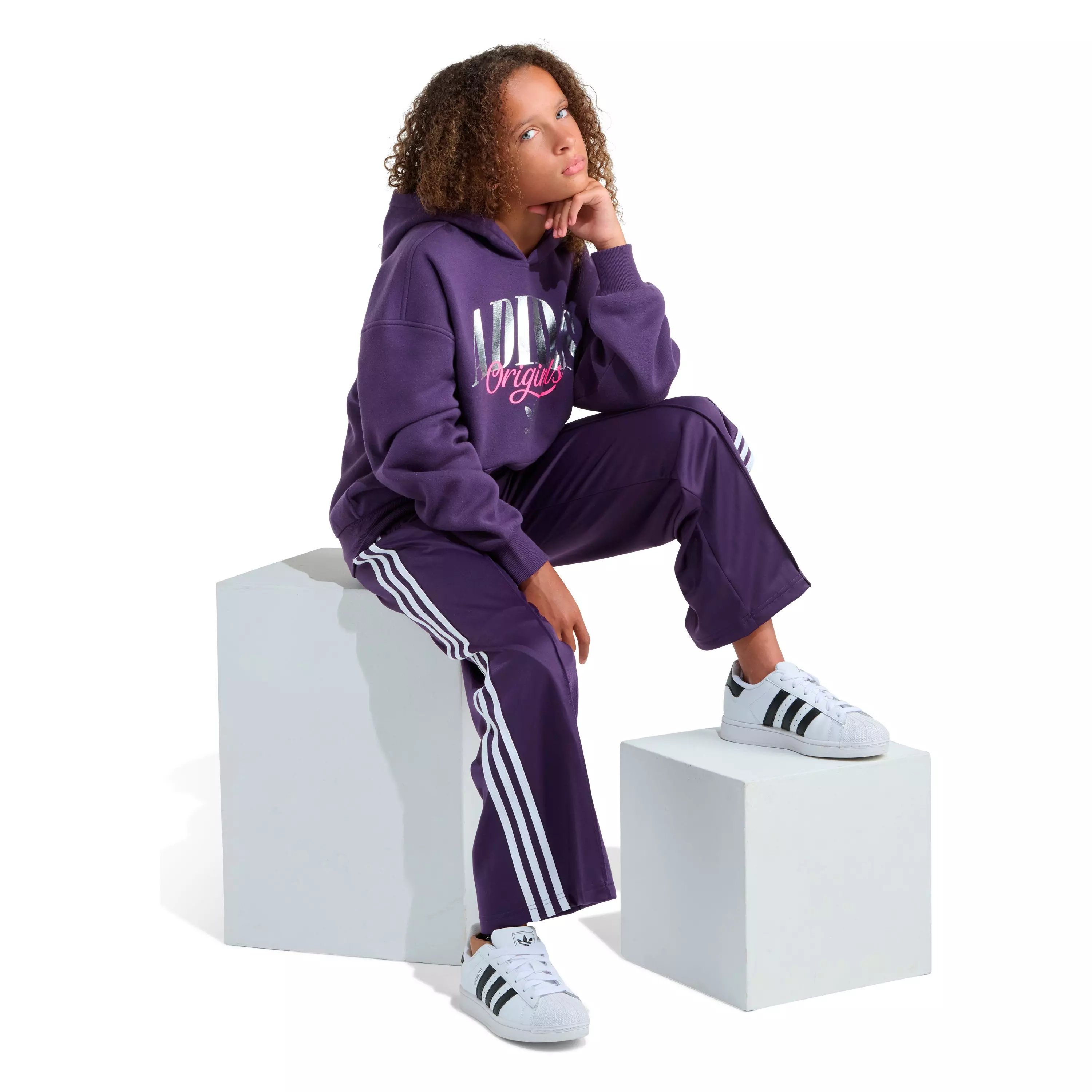 adidas Big Girls' Plum and Silver Hoodie - PURPLE/SILVER