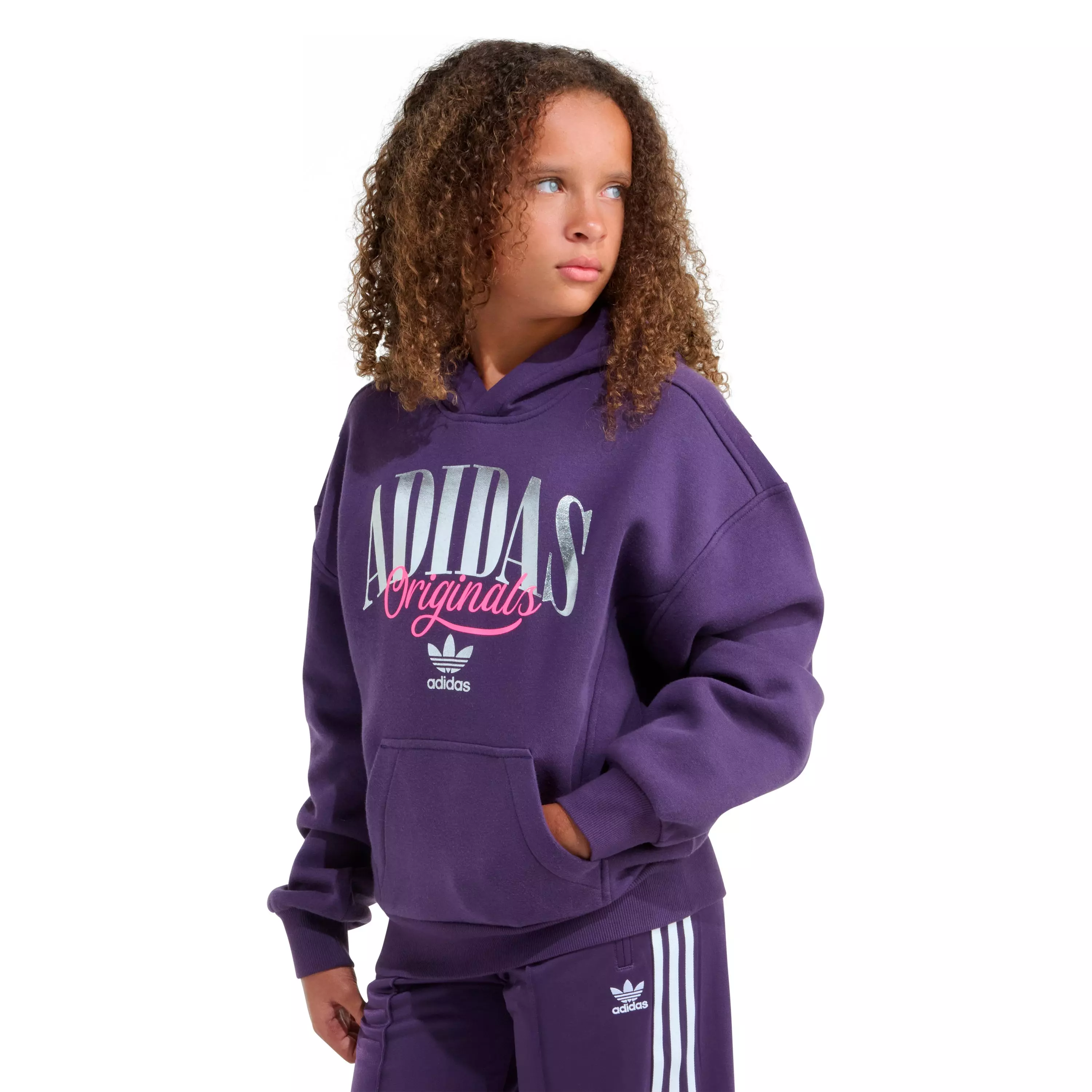 adidas Big Girls' Plum and Silver Hoodie - PURPLE/SILVER
