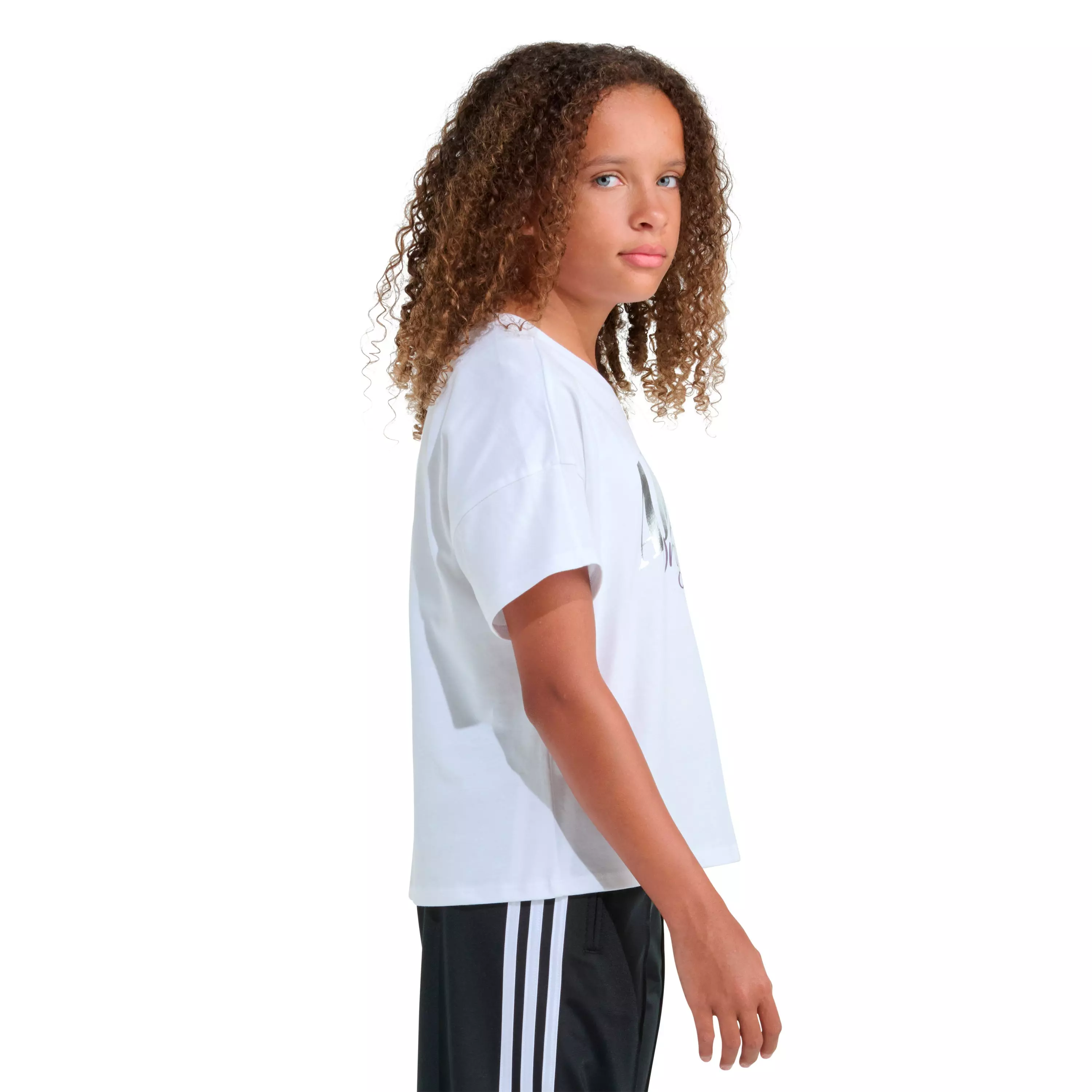adidas Big Girls' White and Silver Tee - WHITE/SILVER