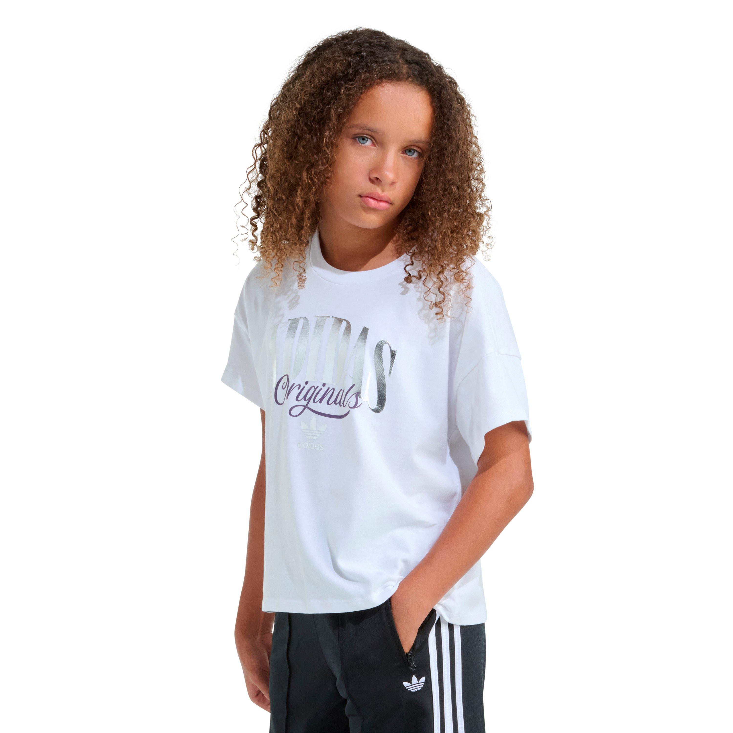 adidas White and Silver Big Girls' Tee