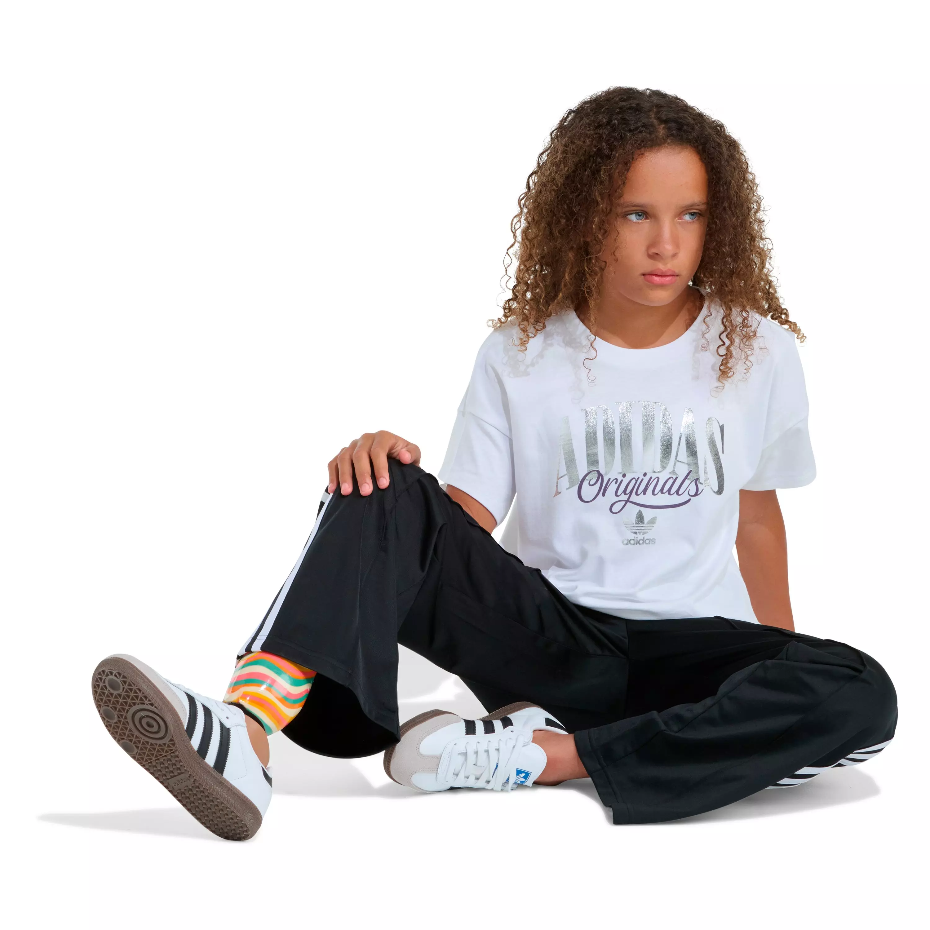 adidas Big Girls' White and Silver Tee - WHITE/SILVER