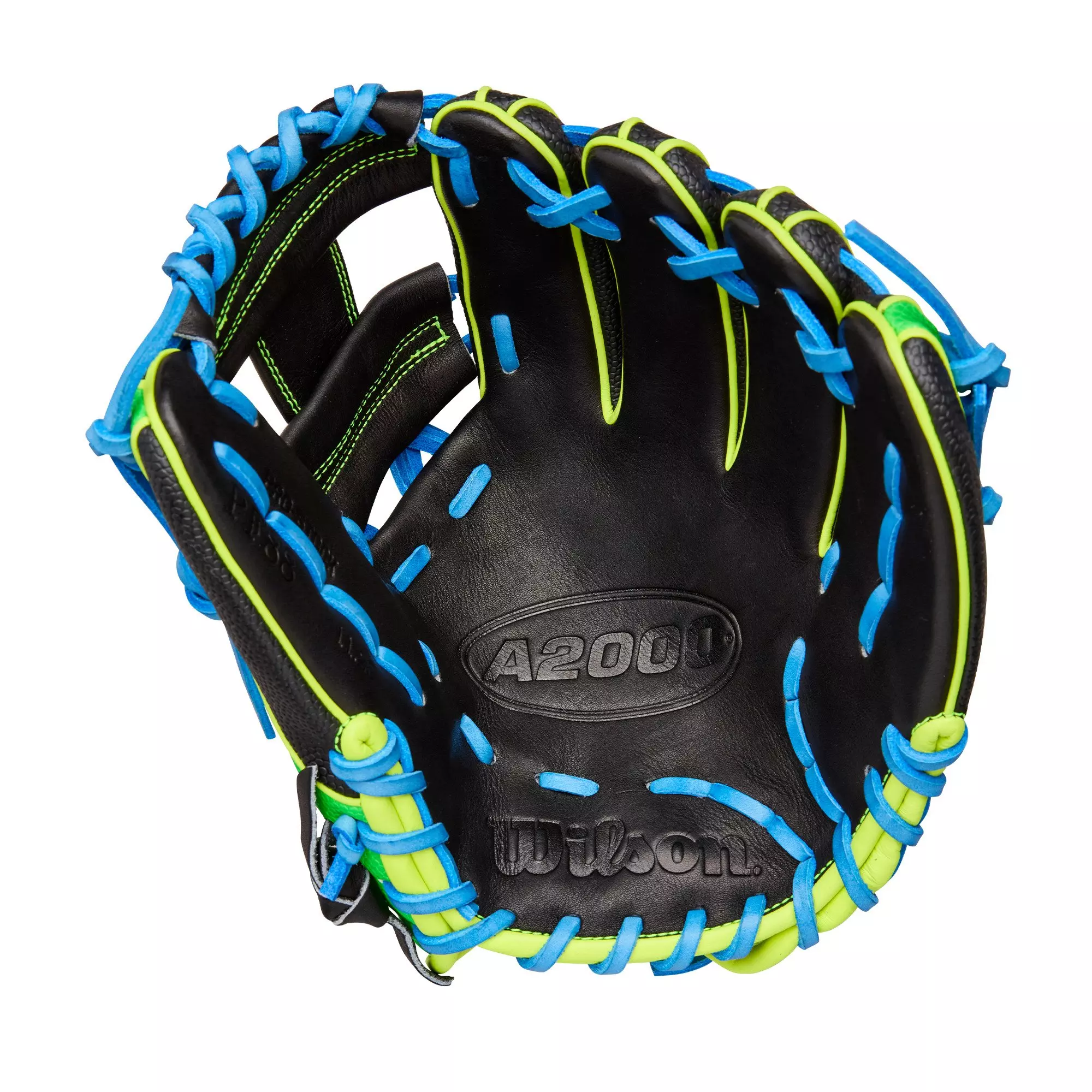 Wilson A2000 PF88SS 11.25” Infield Baseball Glove 2025 - Black/Neon Green/Sky Blue - BLACK/BLUE