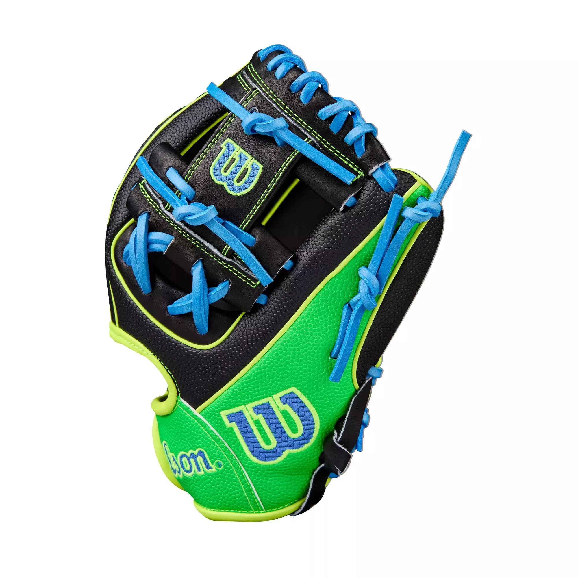 Wilson A2000 PF88SS 11.25” Infield Baseball Glove 2025 - Black/Neon Green/Sky Blue - BLACK/BLUE