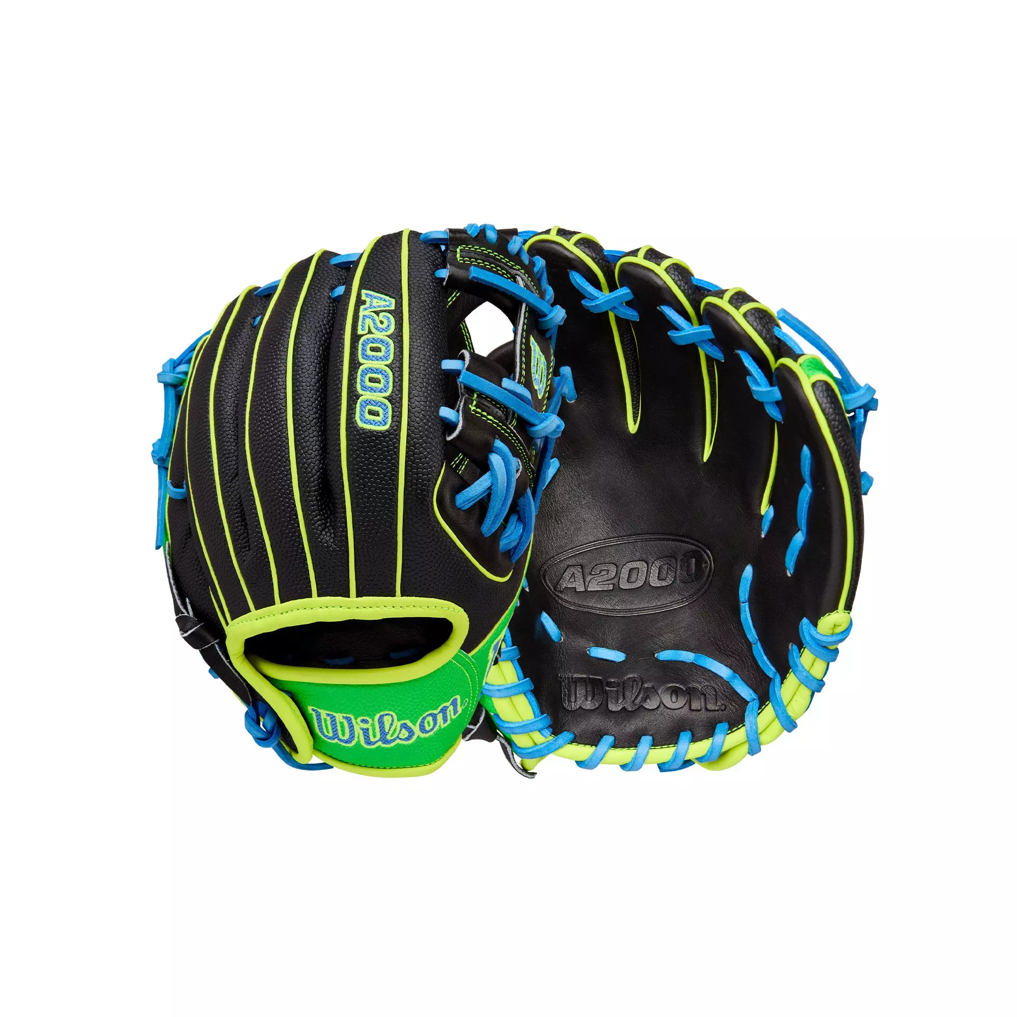 Wilson A2000 PF88SS 11.25” Infield Baseball Glove 2025 - Black/Neon Green/Sky Blue - BLACK/BLUE