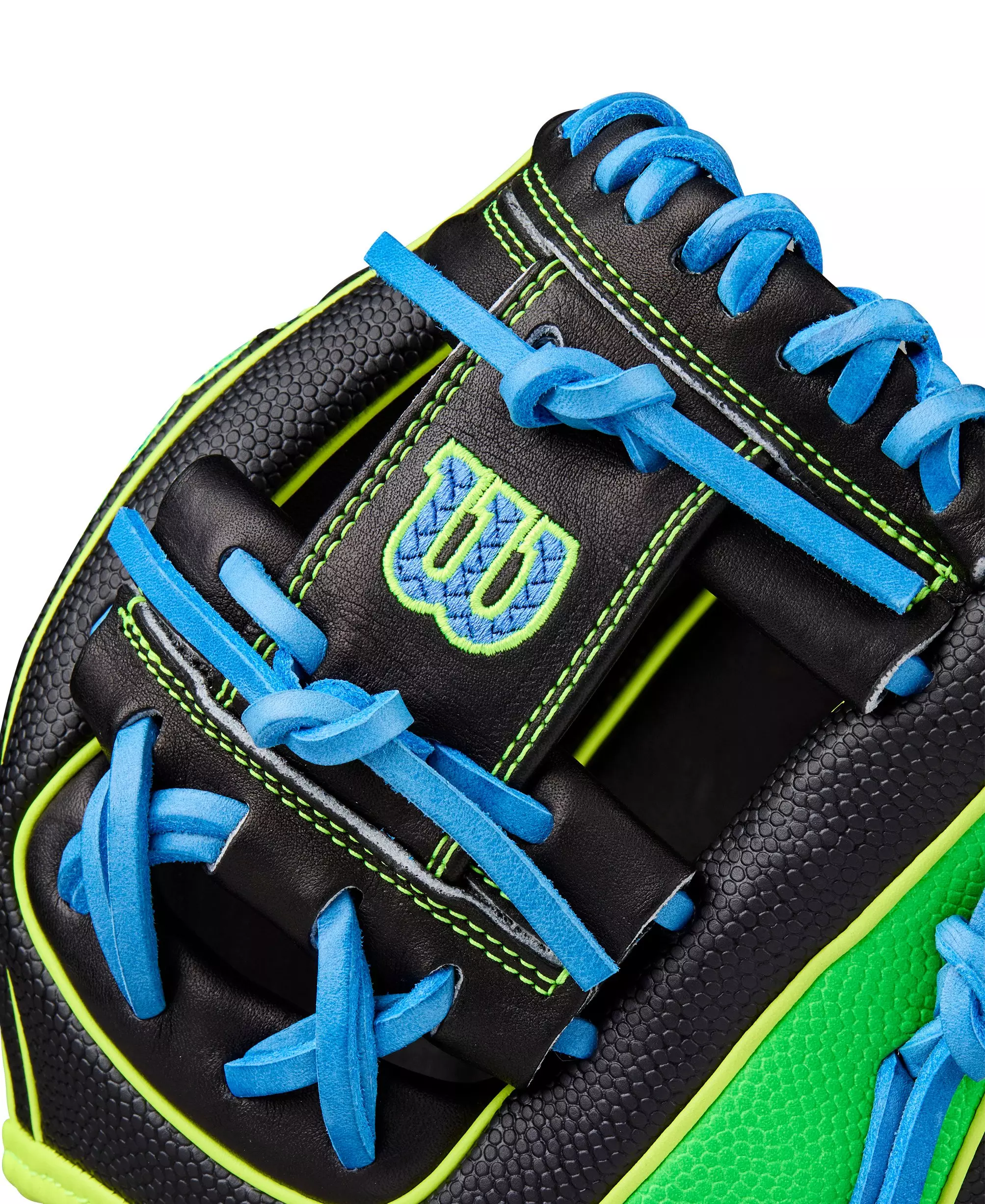 Wilson A2000 PF88SS 11.25” Infield Baseball Glove 2025 - Black/Neon Green/Sky Blue - BLACK/BLUE