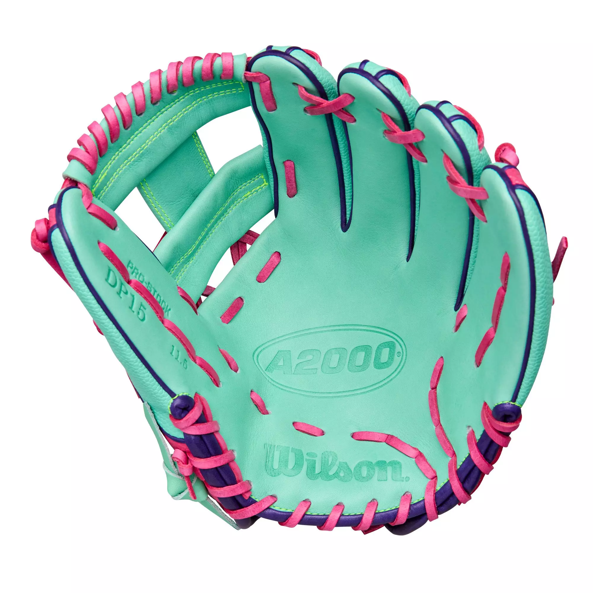 Wilson A2000 DP15SS 11.5” Infield Baseball Glove 2025 - Seafoam/Flamingo/Optic Yellow - TEAL