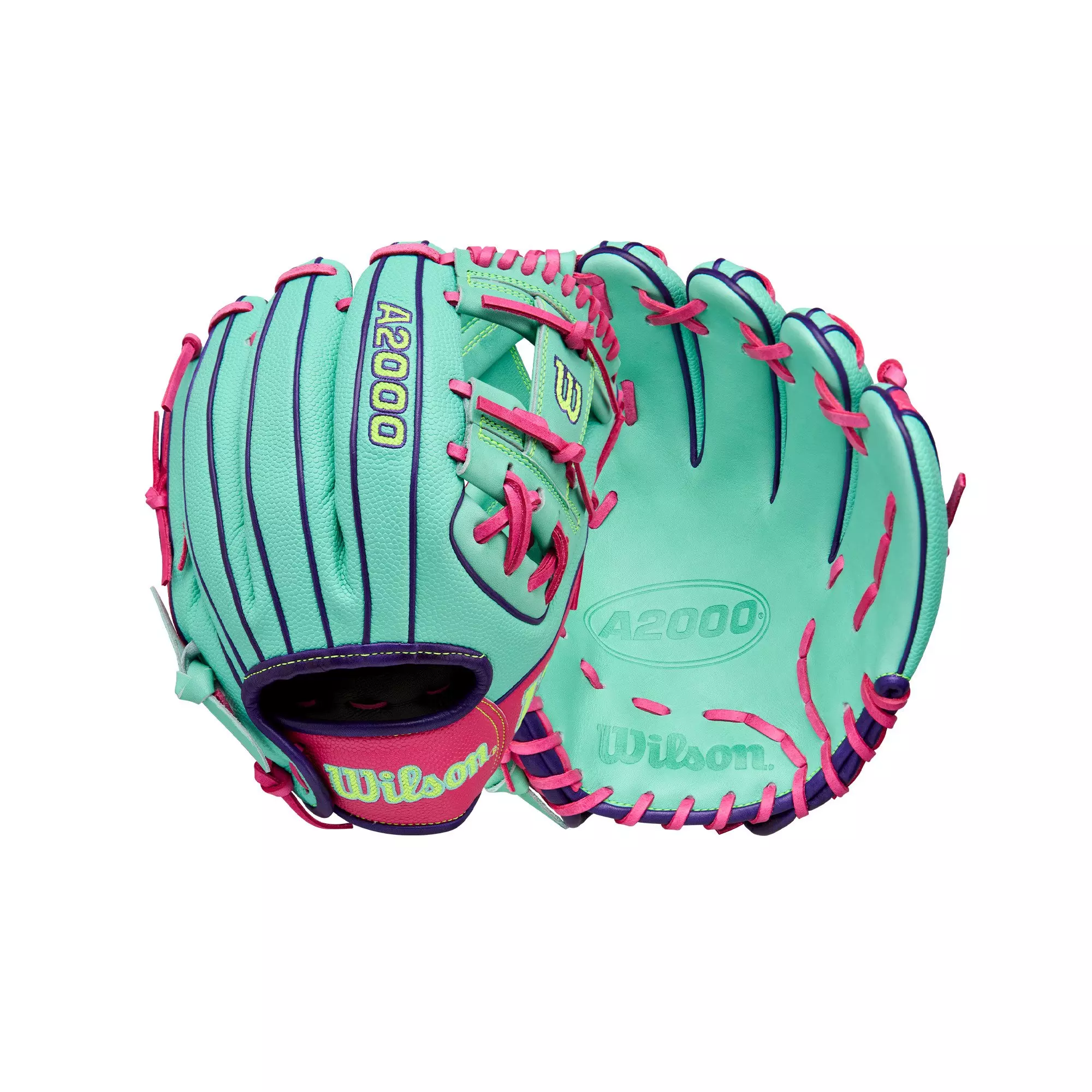 Wilson A2000 DP15SS 11.5” Infield Baseball Glove 2025 - Seafoam/Flamingo/Optic Yellow - TEAL