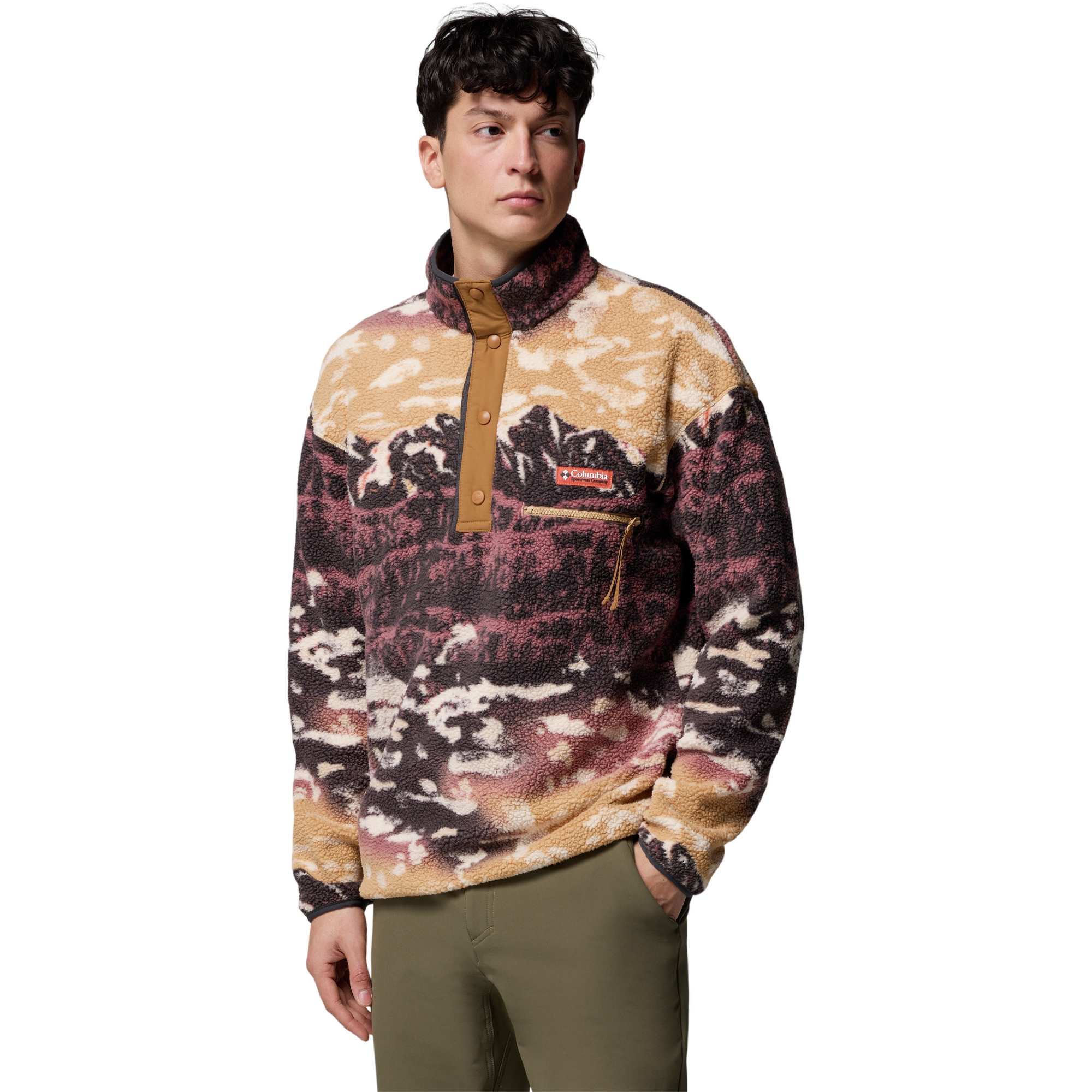 Columbia Men's Helvetia II Printed Half Snap Fleece Pullover - BROWN Thumbnail View 1