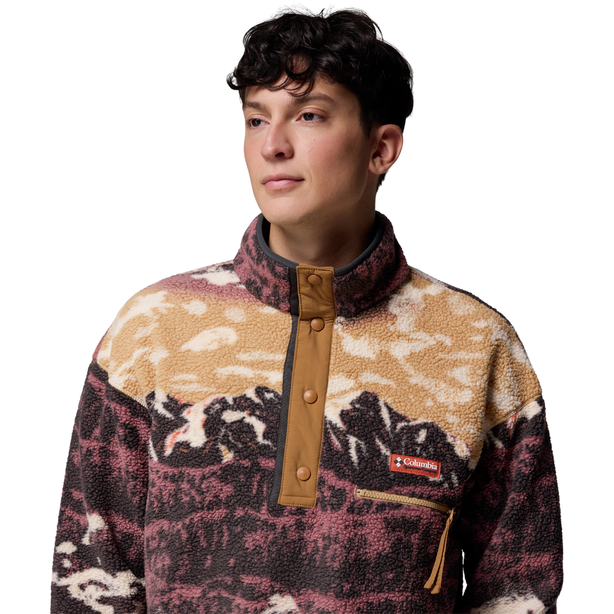 Columbia Men's Helvetia II Printed Half Snap Fleece Pullover - BROWN Thumbnail View 3