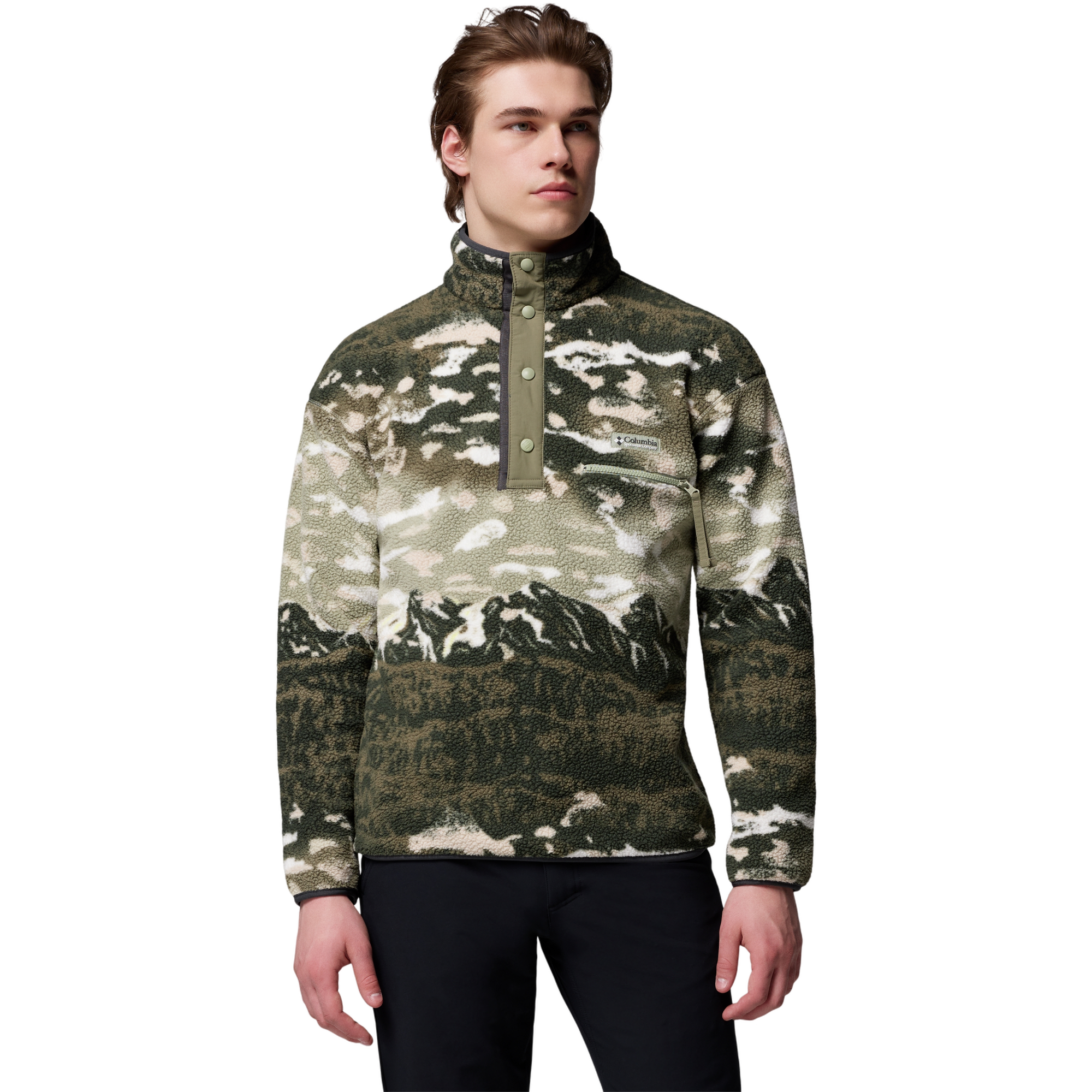 Columbia Men's Helvetia II Printed Half Snap Fleece Pullover-Green - GREEN Thumbnail View 1