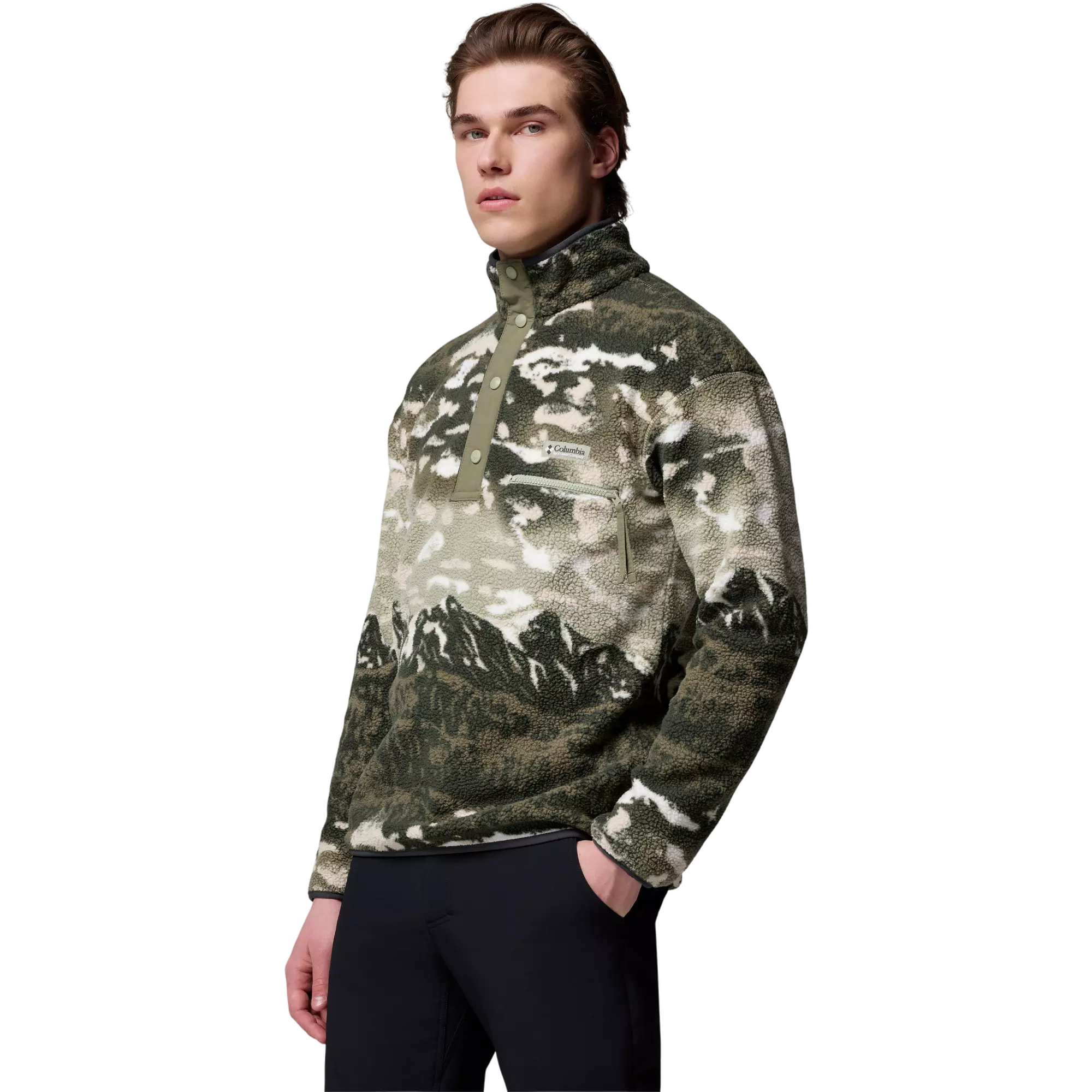 Columbia Men's Helvetia II Printed Half Snap Fleece Pullover-Green - GREEN