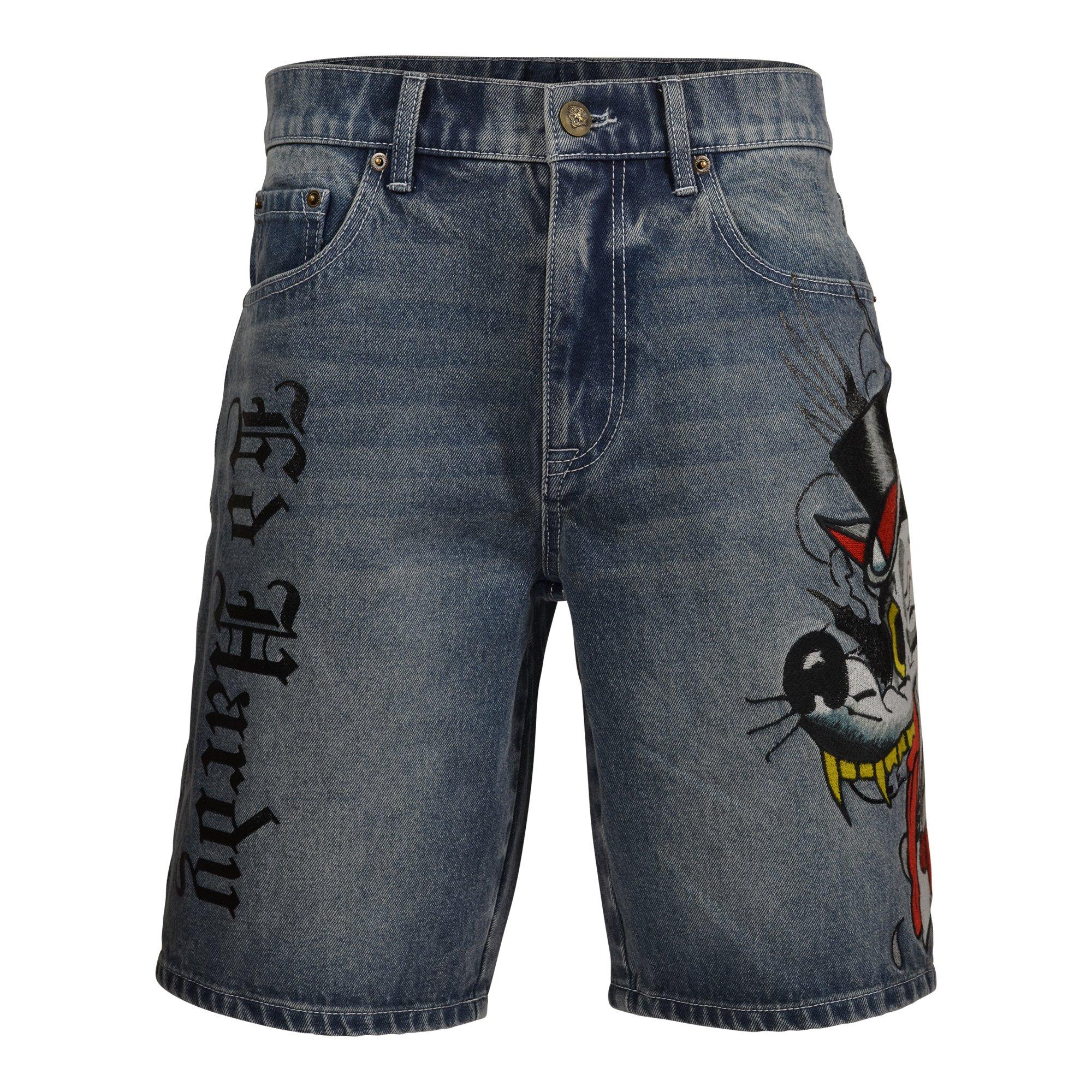 Ed Hardy Men's Crouching Panther Skater Denim Shorts - DENIM Thumbnail View 1