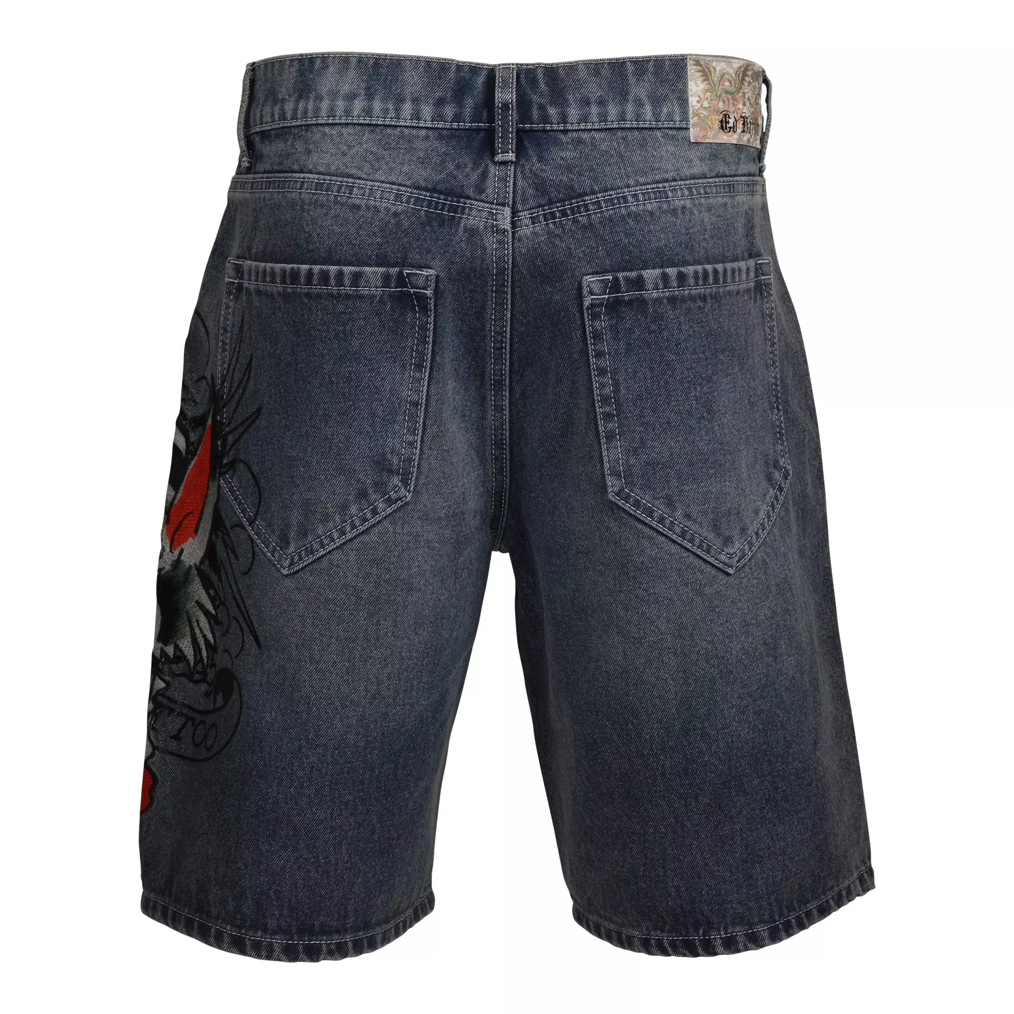 Ed Hardy Men's Crouching Panther Skater Denim Shorts - DENIM