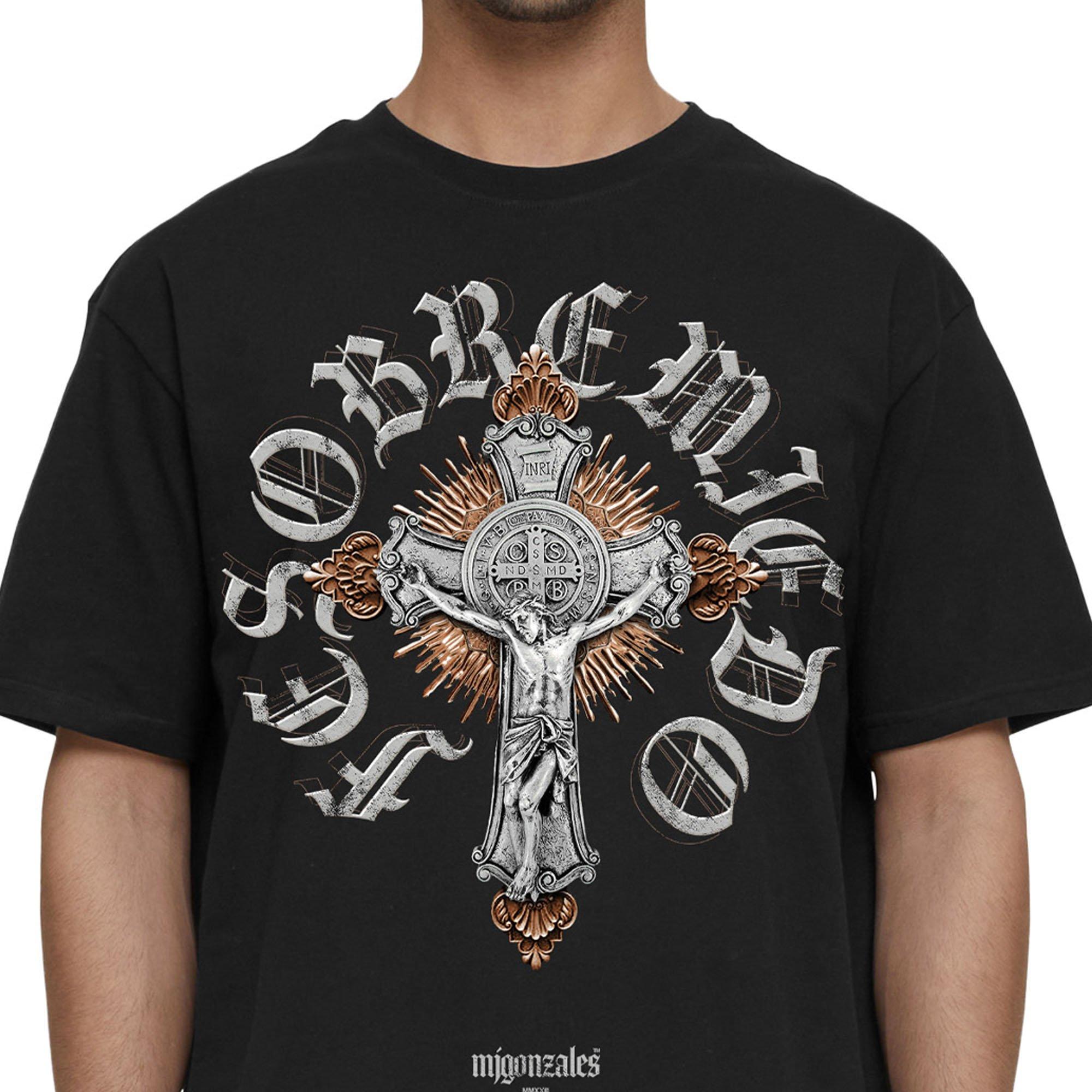 MJ Gonzalez Men's Fe Sobre Miedo Cross Tee - Black - BLACK Thumbnail View 3