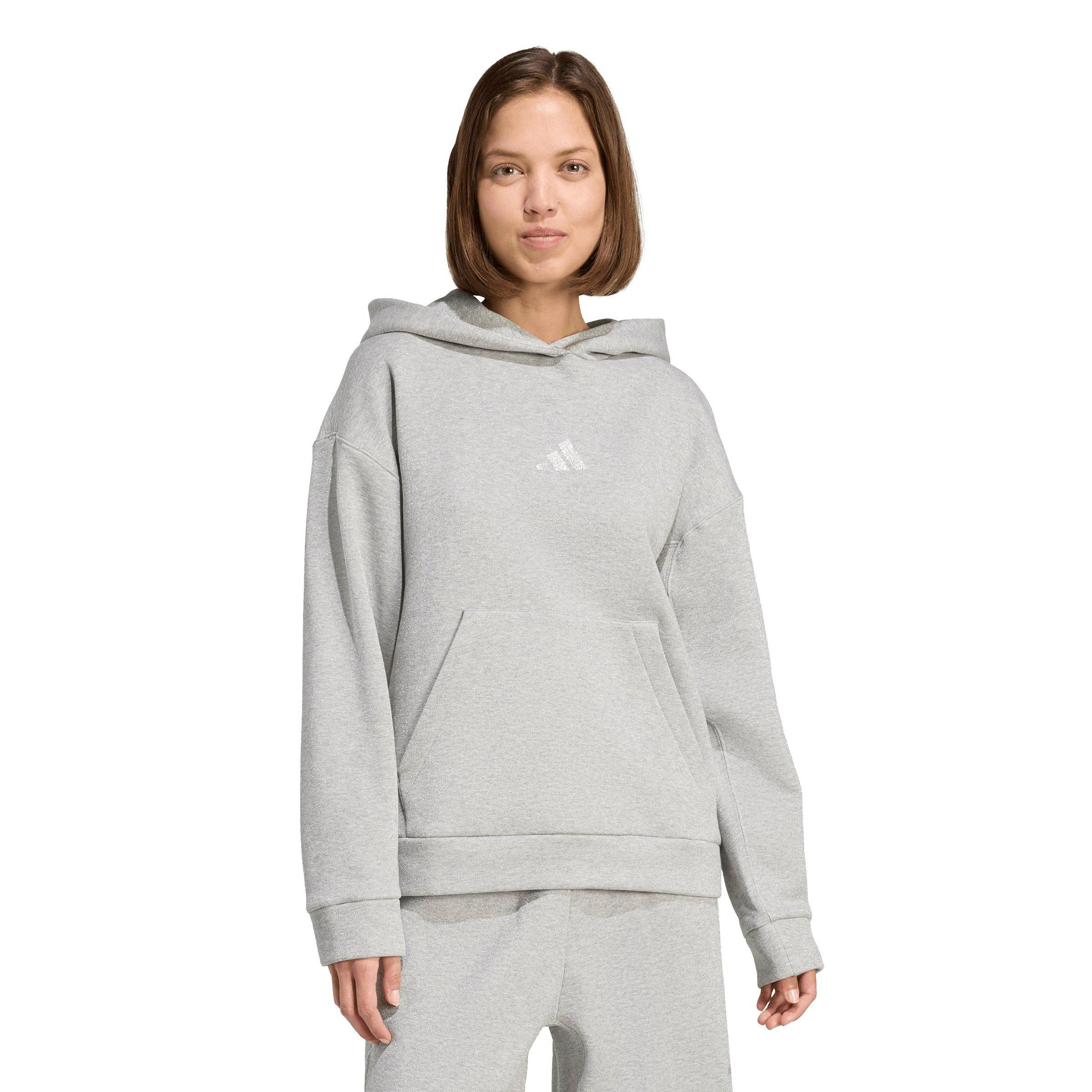 adidas Women's ALL SZN Glittler Fleece Loose Hoodie - GREY Thumbnail View 1