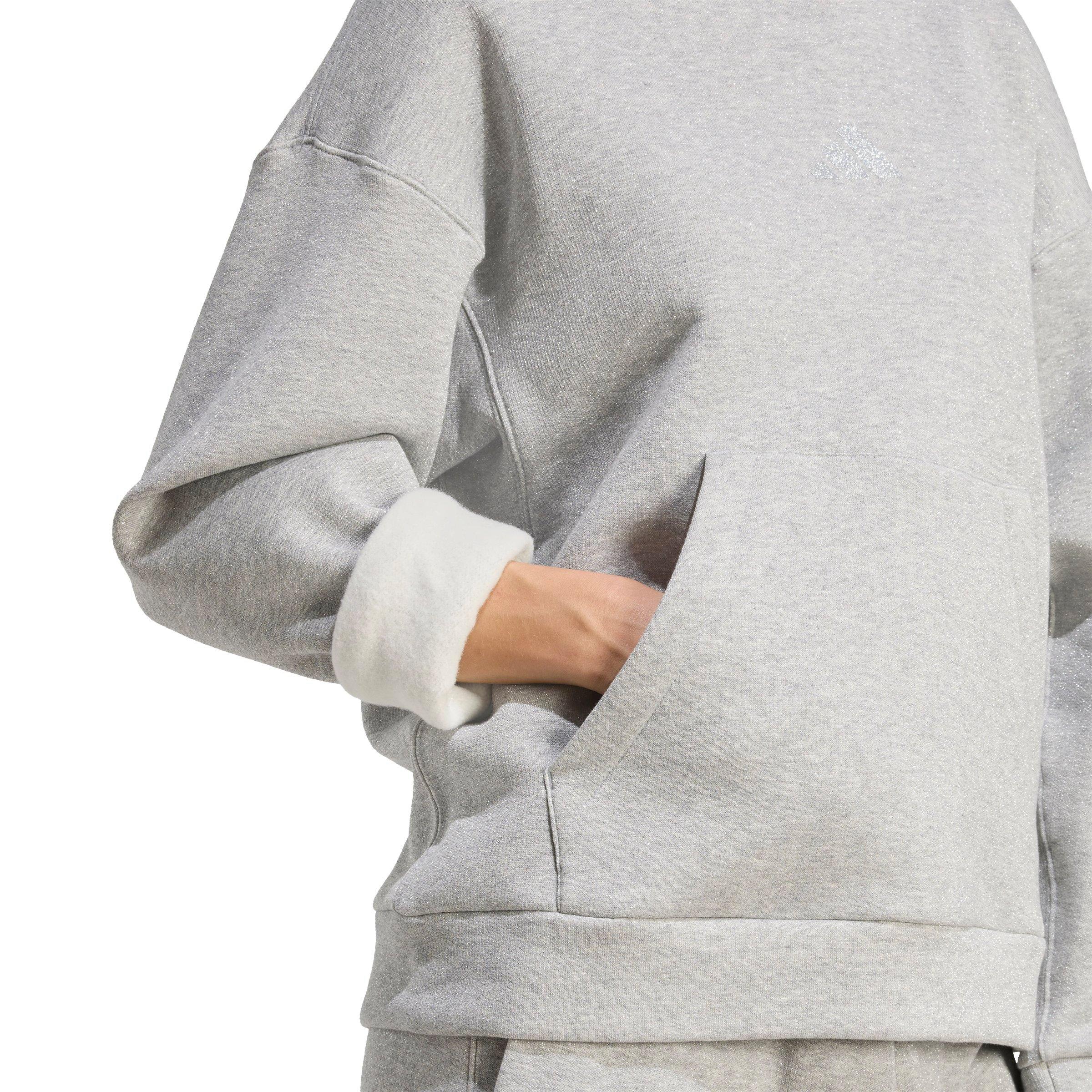 adidas Women's ALL SZN Glittler Fleece Loose Hoodie - GREY Thumbnail View 3