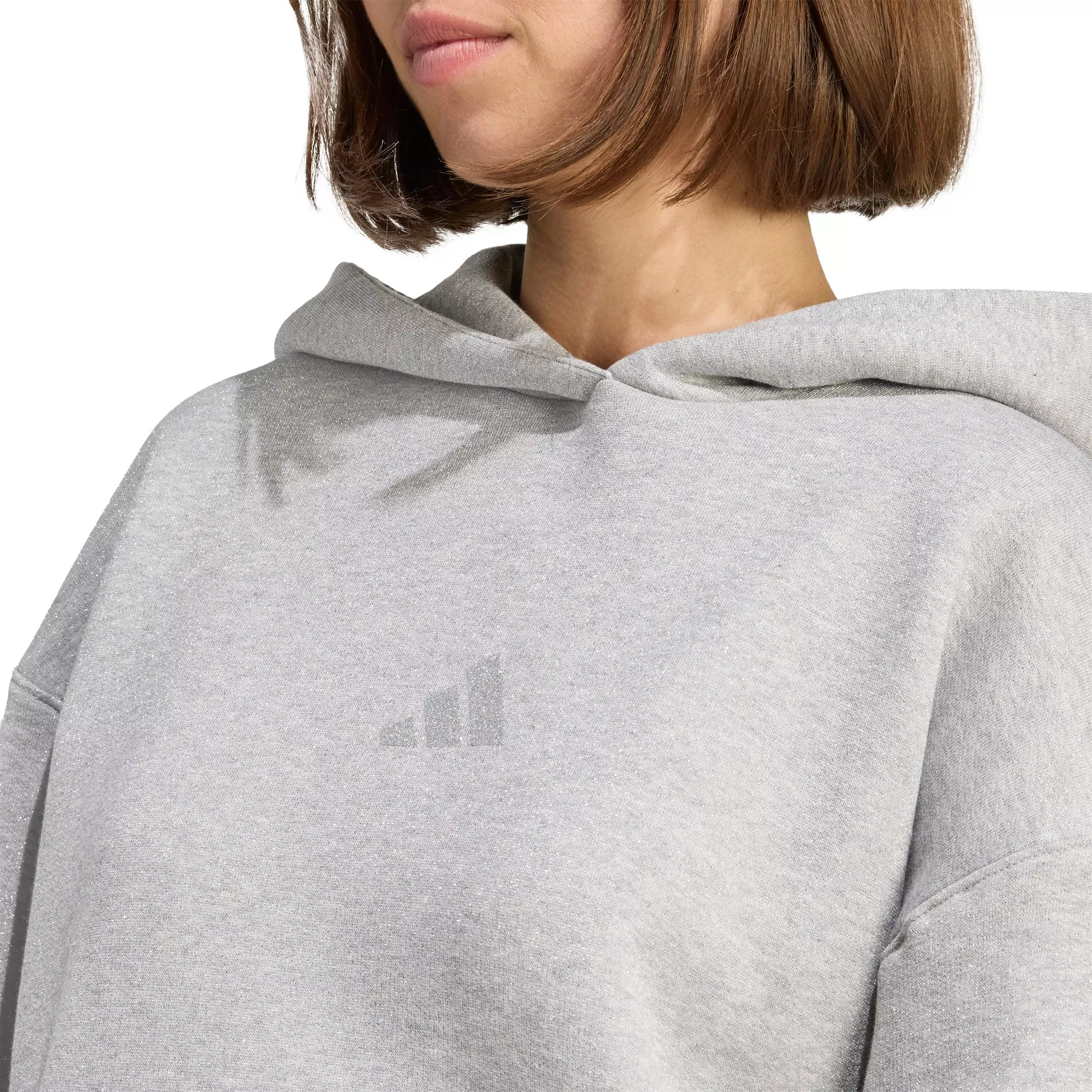 adidas Women's ALL SZN Glittler Fleece Loose Hoodie - GREY