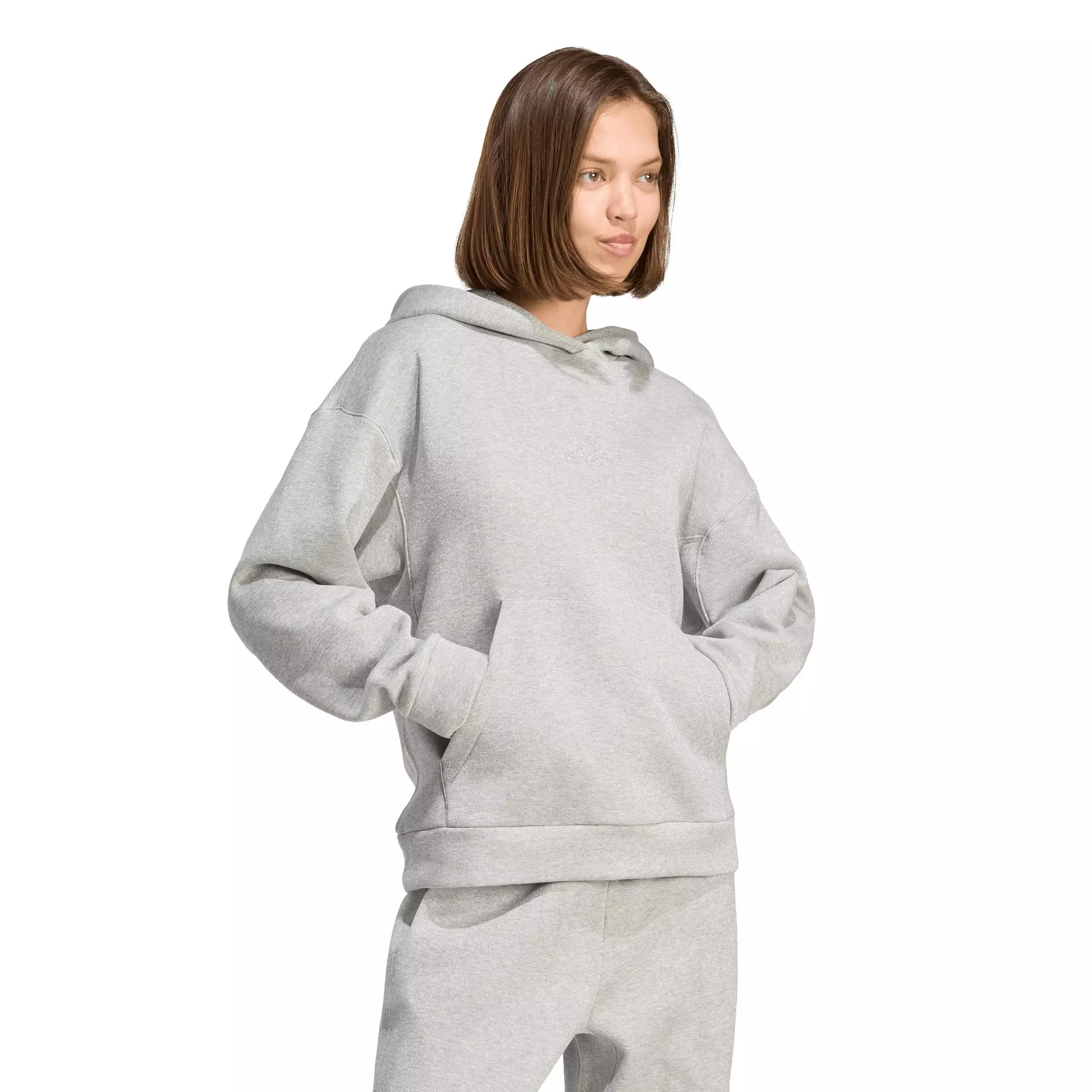 adidas Women's ALL SZN Glittler Fleece Loose Hoodie - GREY
