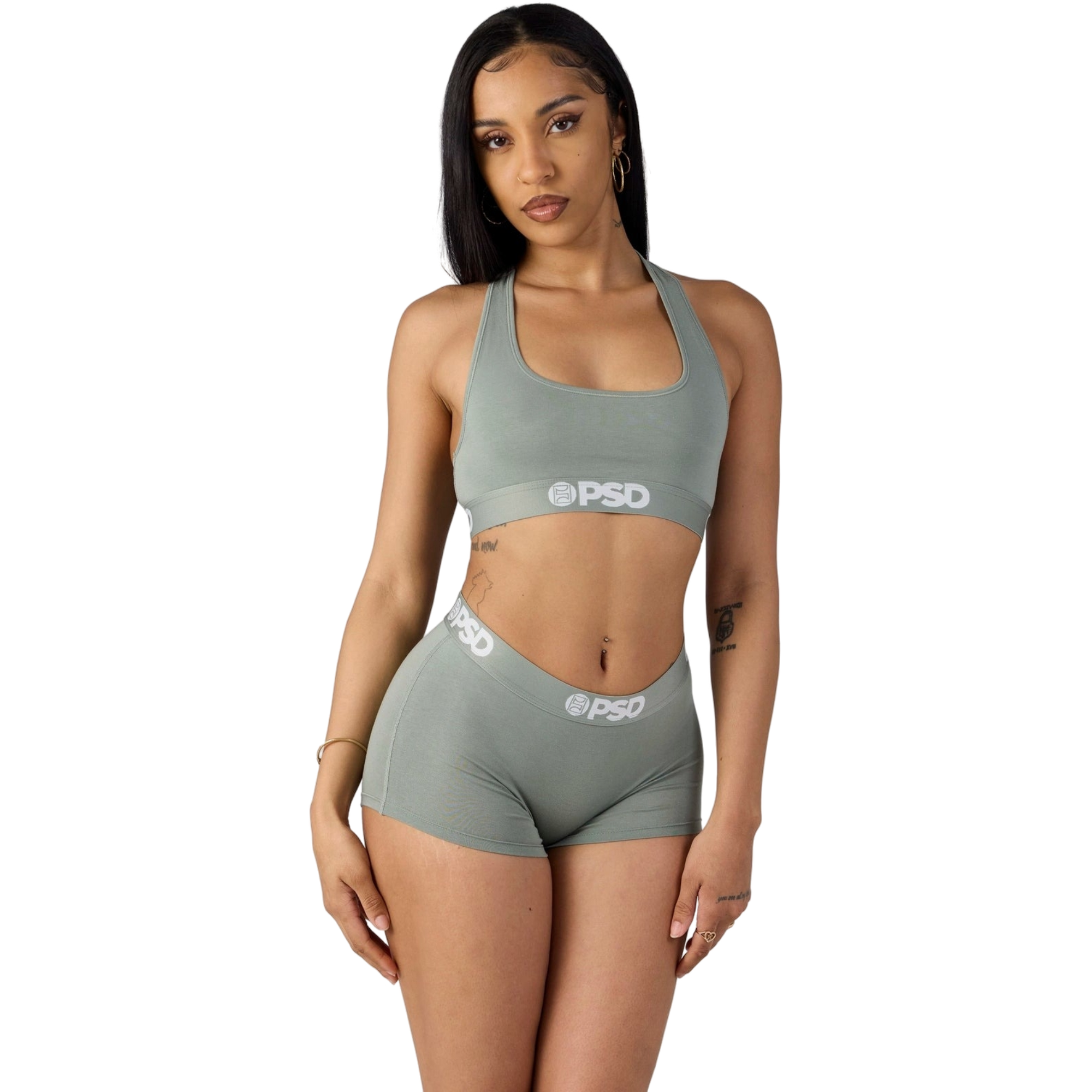 PSD Women's Modal Solids Boy Shorts - OLIVE/WHITE Thumbnail View 1