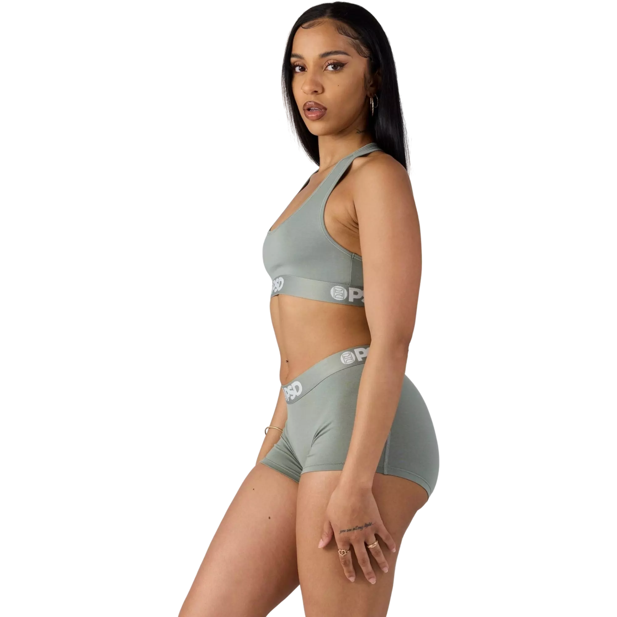 PSD Women's Modal Solids Boy Shorts - OLIVE/WHITE