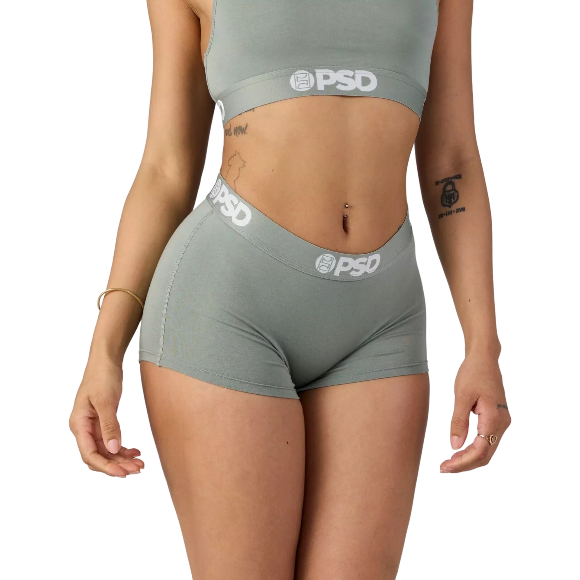 PSD Women's Modal Solids Boy Shorts - OLIVE/WHITE