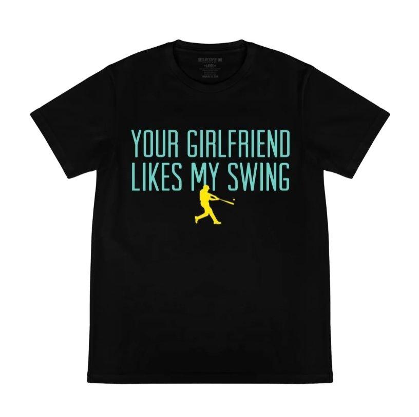 Baseball Lifestyle 101 Men's Your Girlfriend Likes My Swing Tee - BLACK Thumbnail View 1
