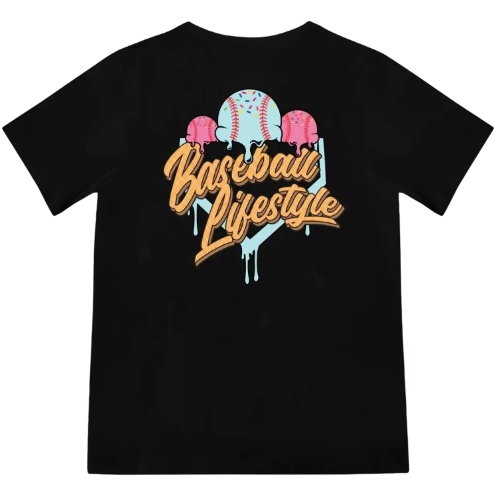 Baseball Lifestyle 101 Men's Ice Cream Tee - Cotton Candy - BLACK