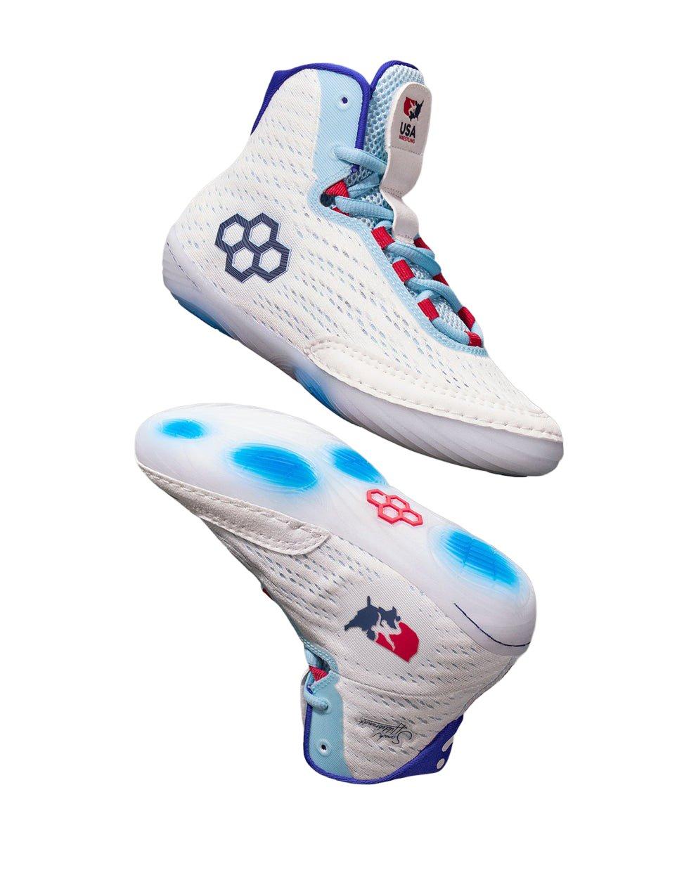 Rudis Hildebrandt "USA" Unisex Wrestling Shoe - WHITE/BLUE Thumbnail View 3