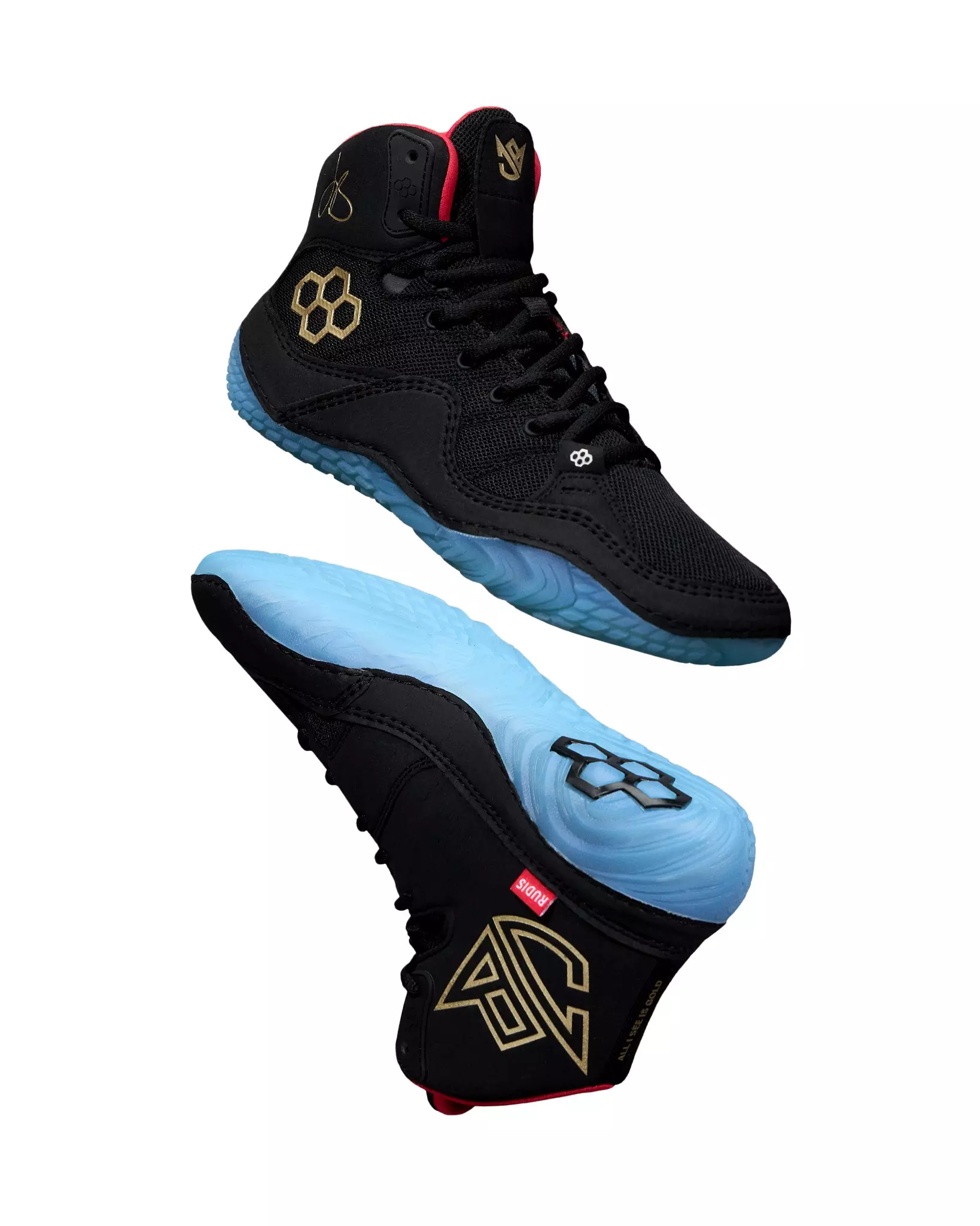 Rudis JB1 "Blackbird" Grade School Kids' Wrestling Shoe - BLACK/GOLD/RED