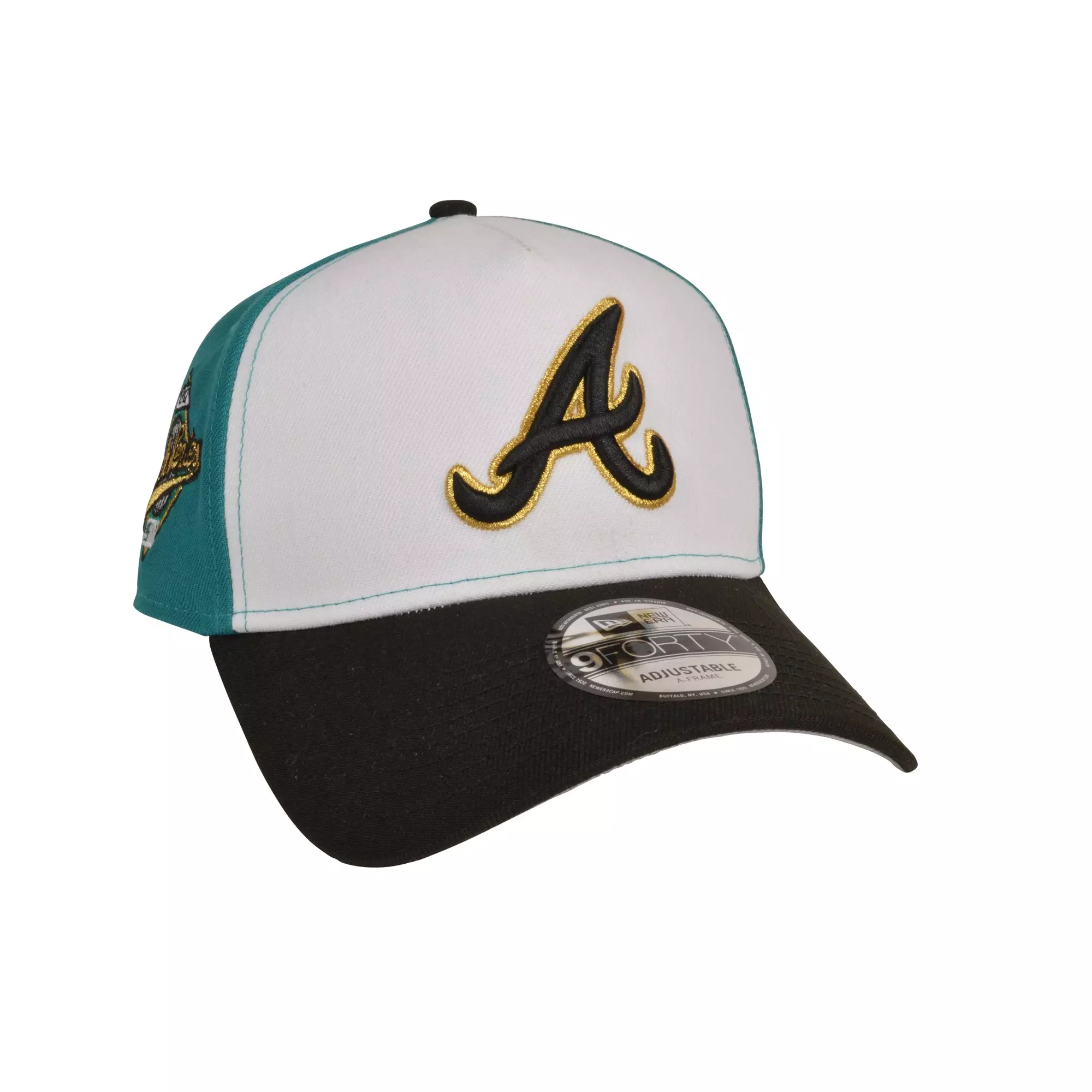 New Era Atlanta Braves 9FORTY A-Frame Snapback Hat-White/Black/Green - WHITE/BLACK/GREEN