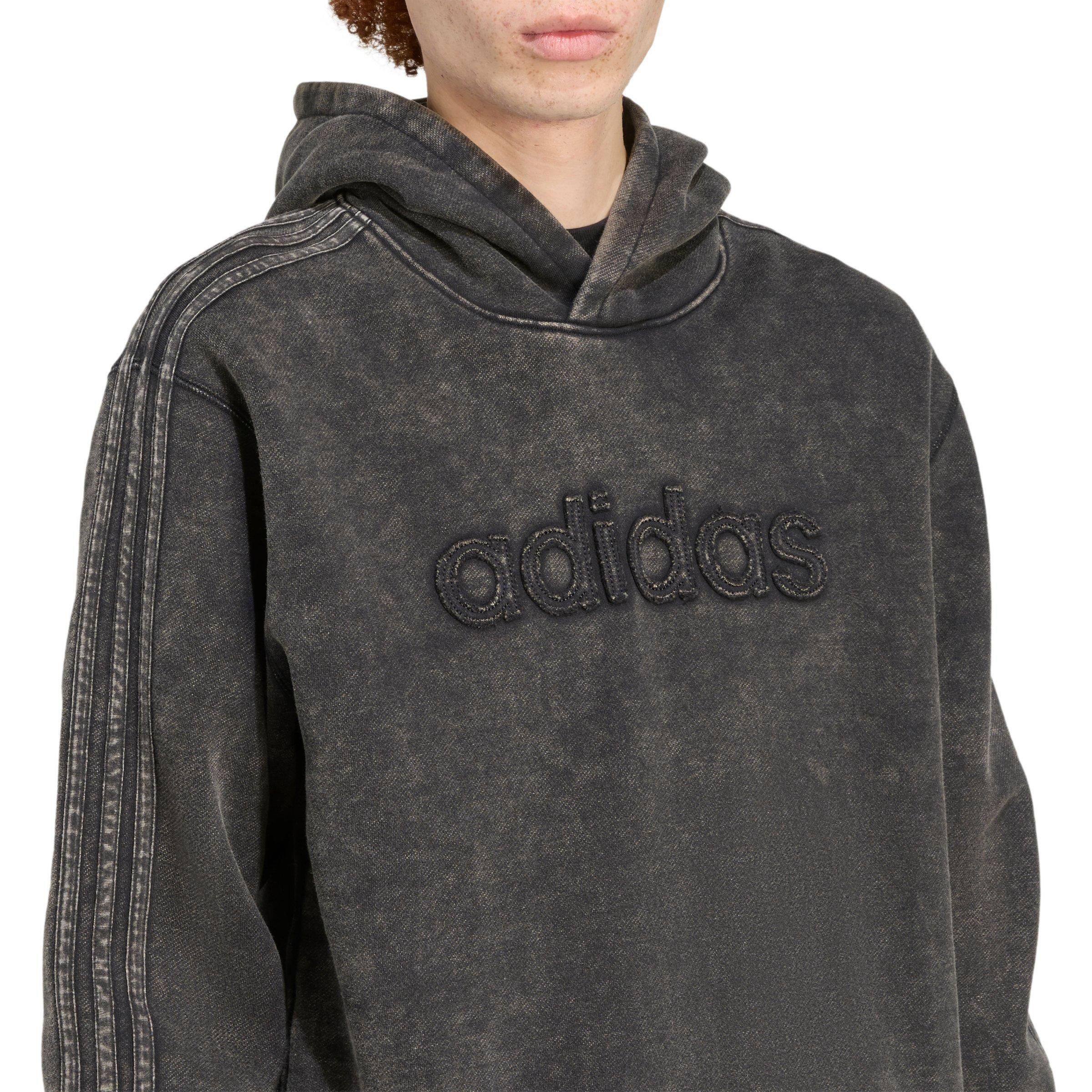 adidas Men's Washed Pullover Hoodie - BLACK Thumbnail View 3