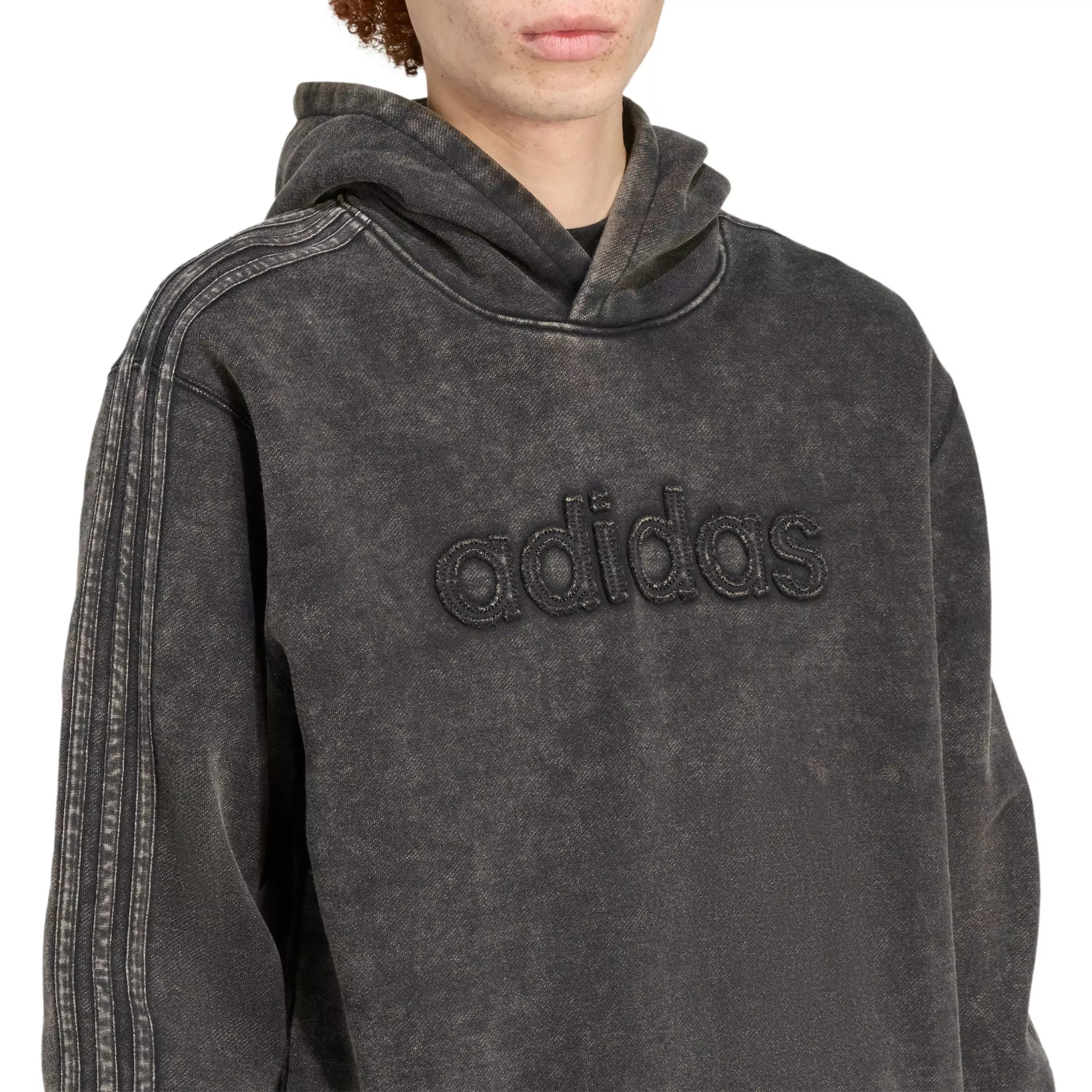 adidas Men's Washed Pullover Hoodie - BLACK