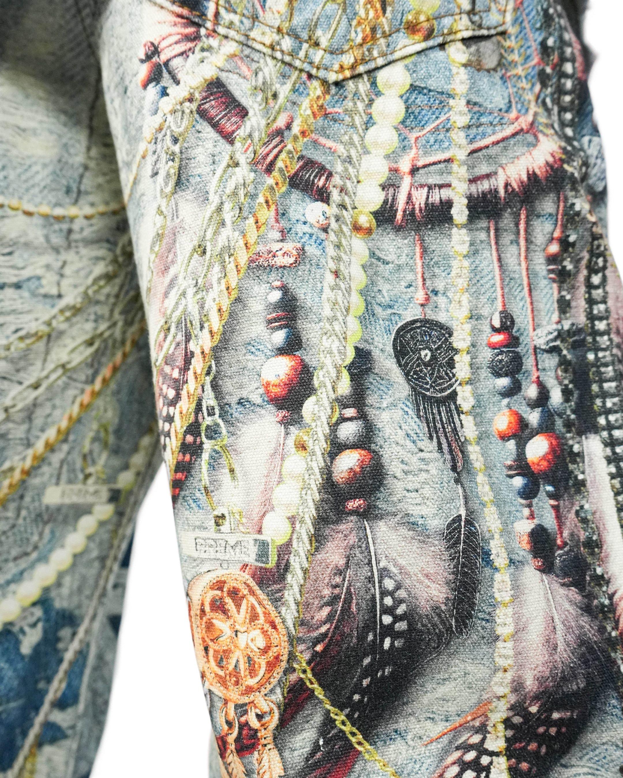 Preme Men's Canvas Print Chain Rip Pants - Indigo - INDIGO Thumbnail View 10