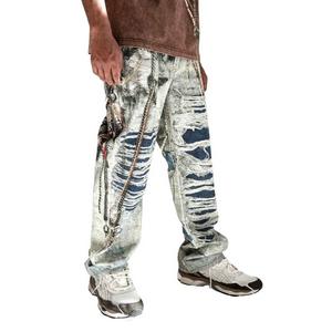 Preme Men's Canvas Print Chain Rip Pants - Indigo