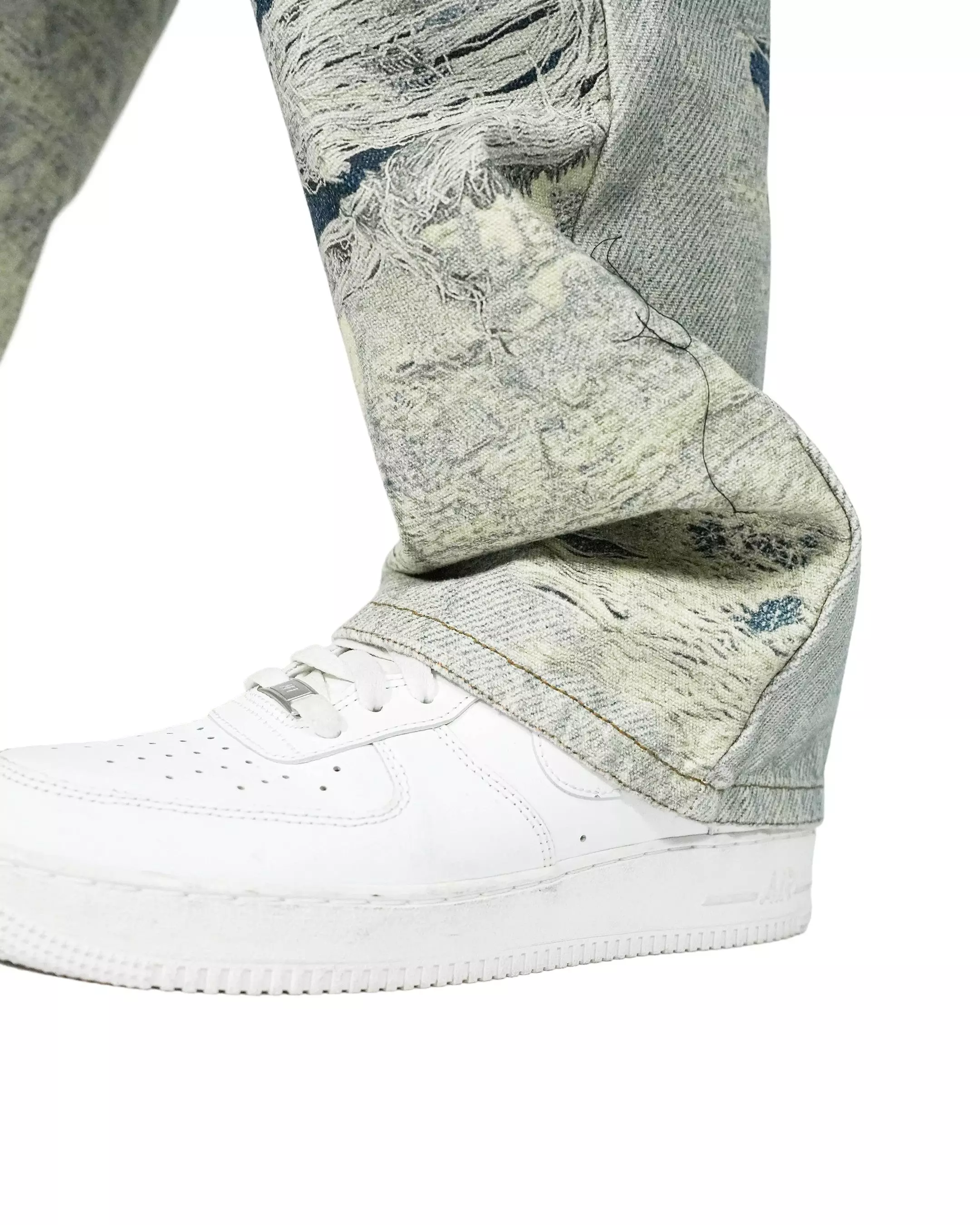 Preme Men's Canvas Print Chain Rip Pants - Indigo - INDIGO