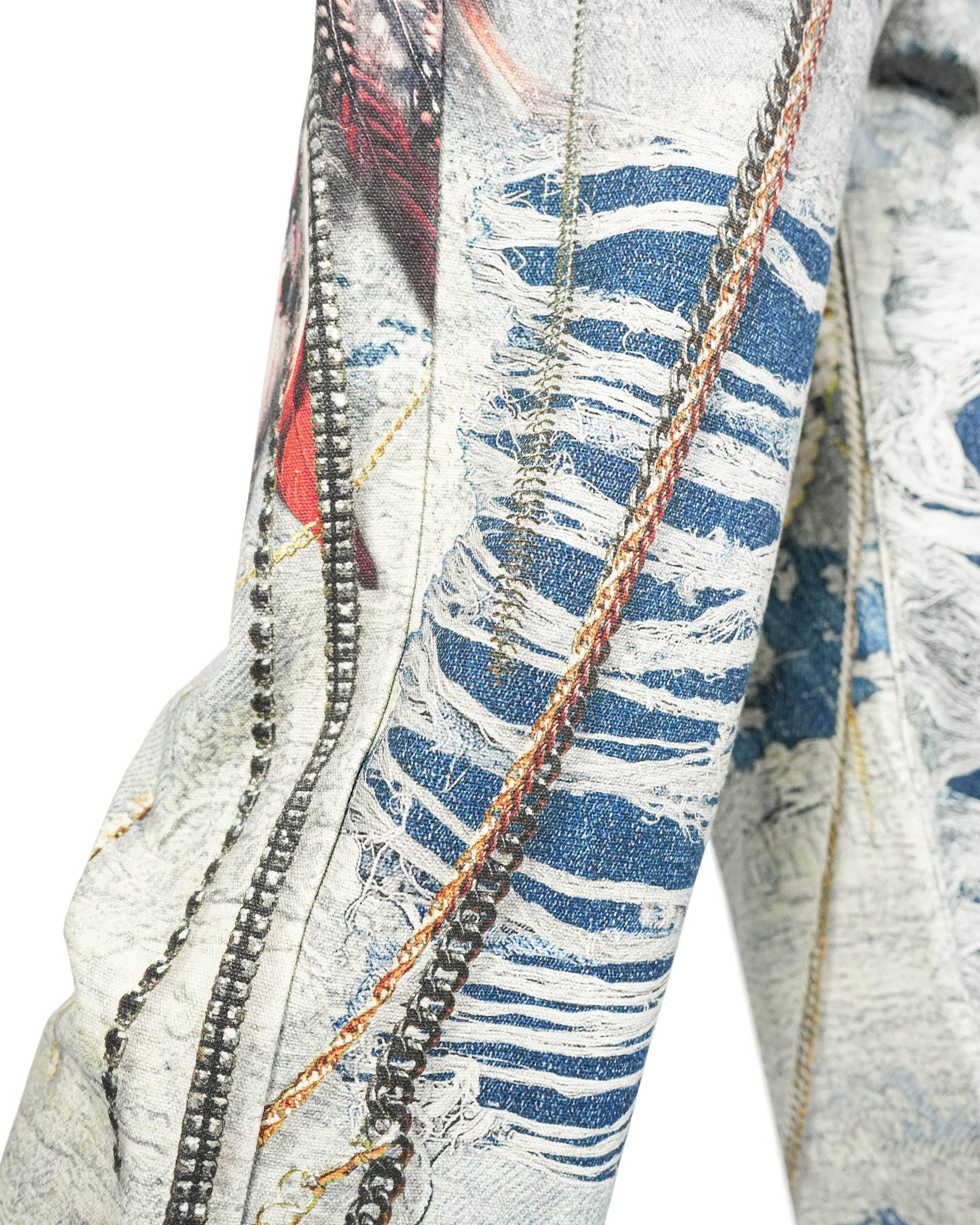 Preme Men's Canvas Print Chain Rip Pants - Indigo - INDIGO Thumbnail View 8