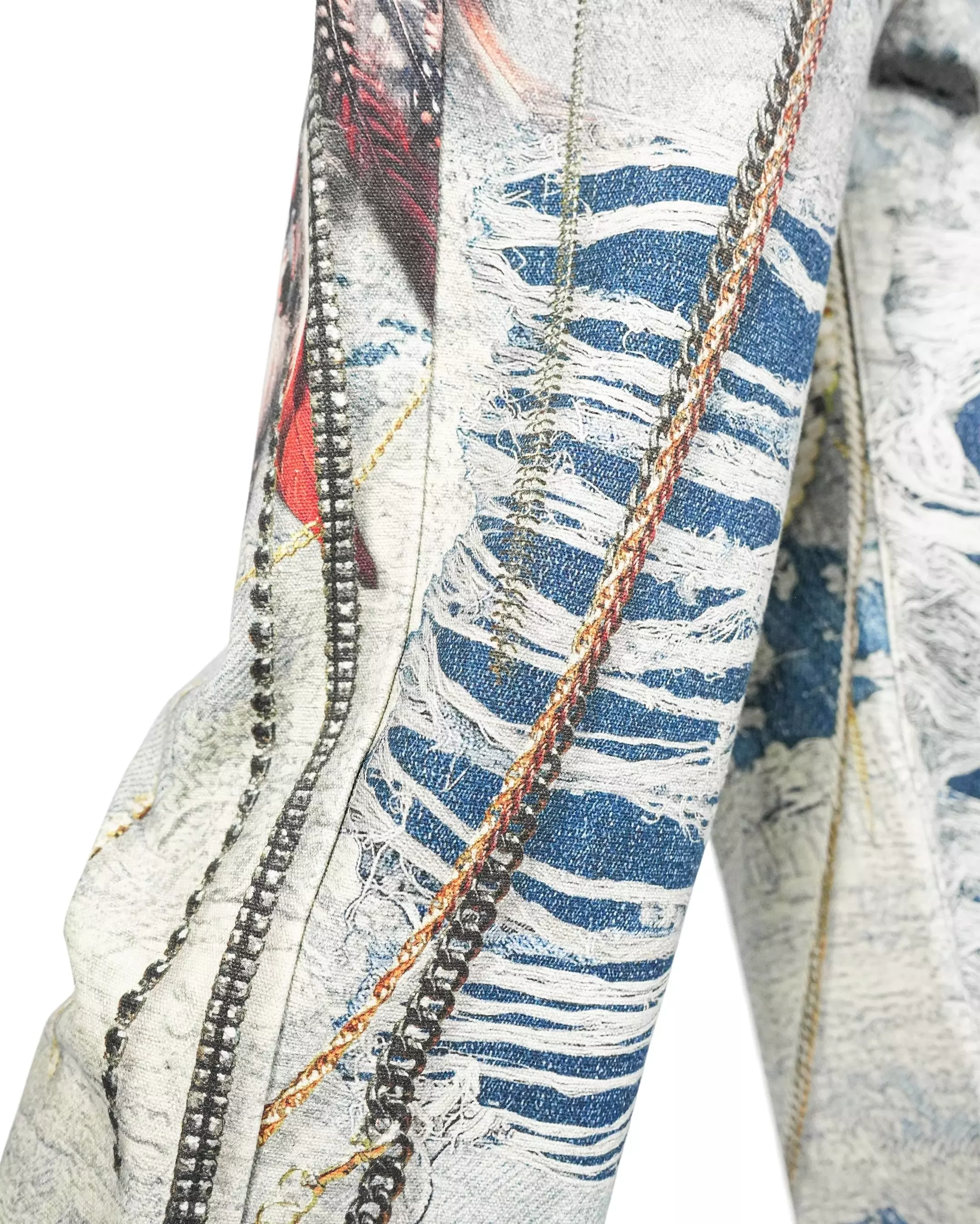 Preme Men's Canvas Print Chain Rip Pants - Indigo - INDIGO