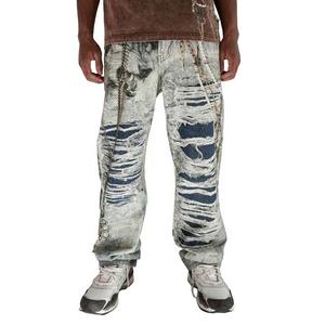 Preme Men's Canvas Print Chain Rip Pants - Indigo