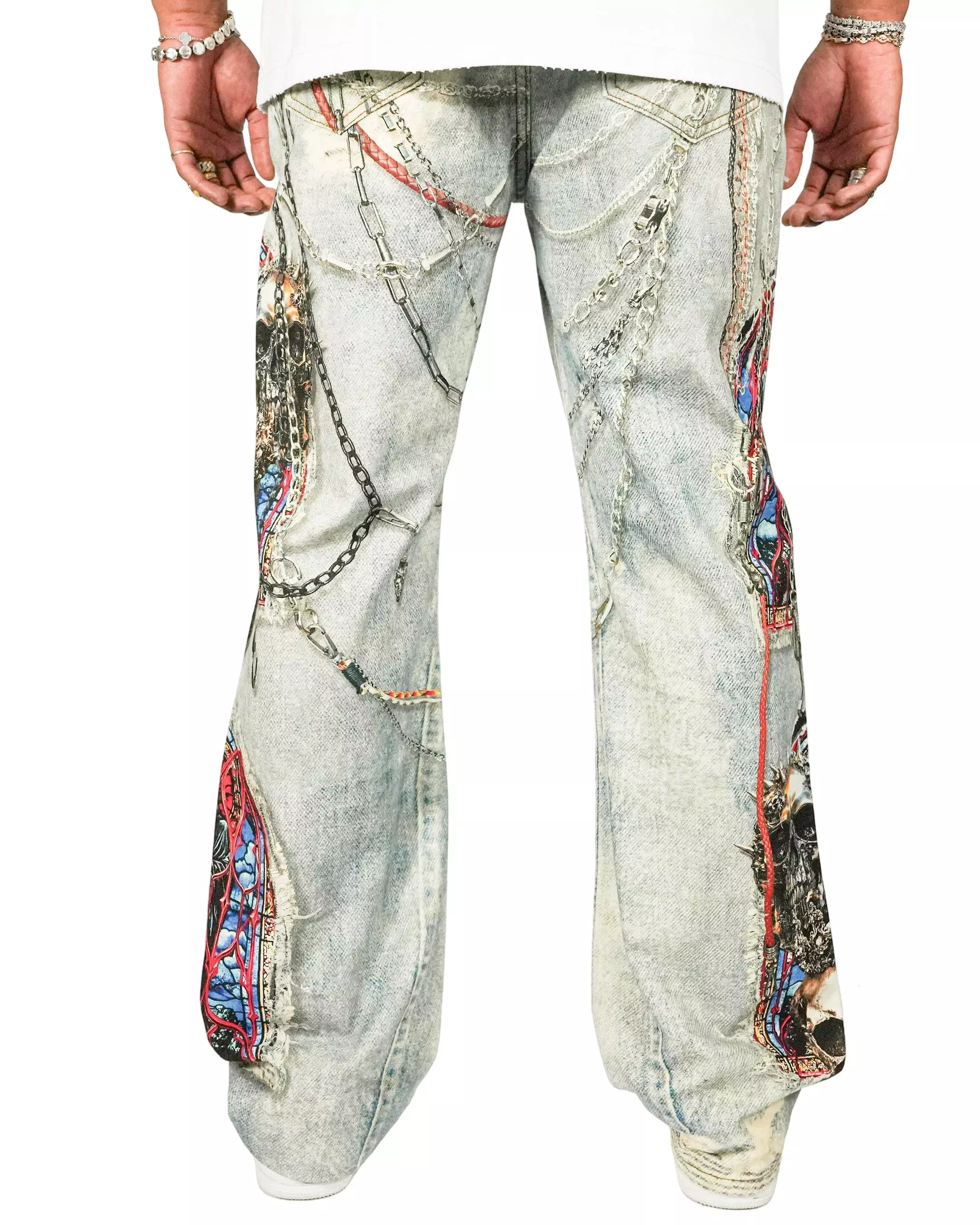 Preme Men's Canvas Print Stain Glass Chain Pants - Indigo - INDIGO