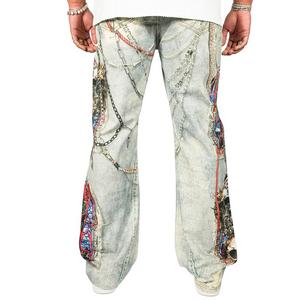 Preme Men's Canvas Print Stain Glass Chain Pants - Indigo