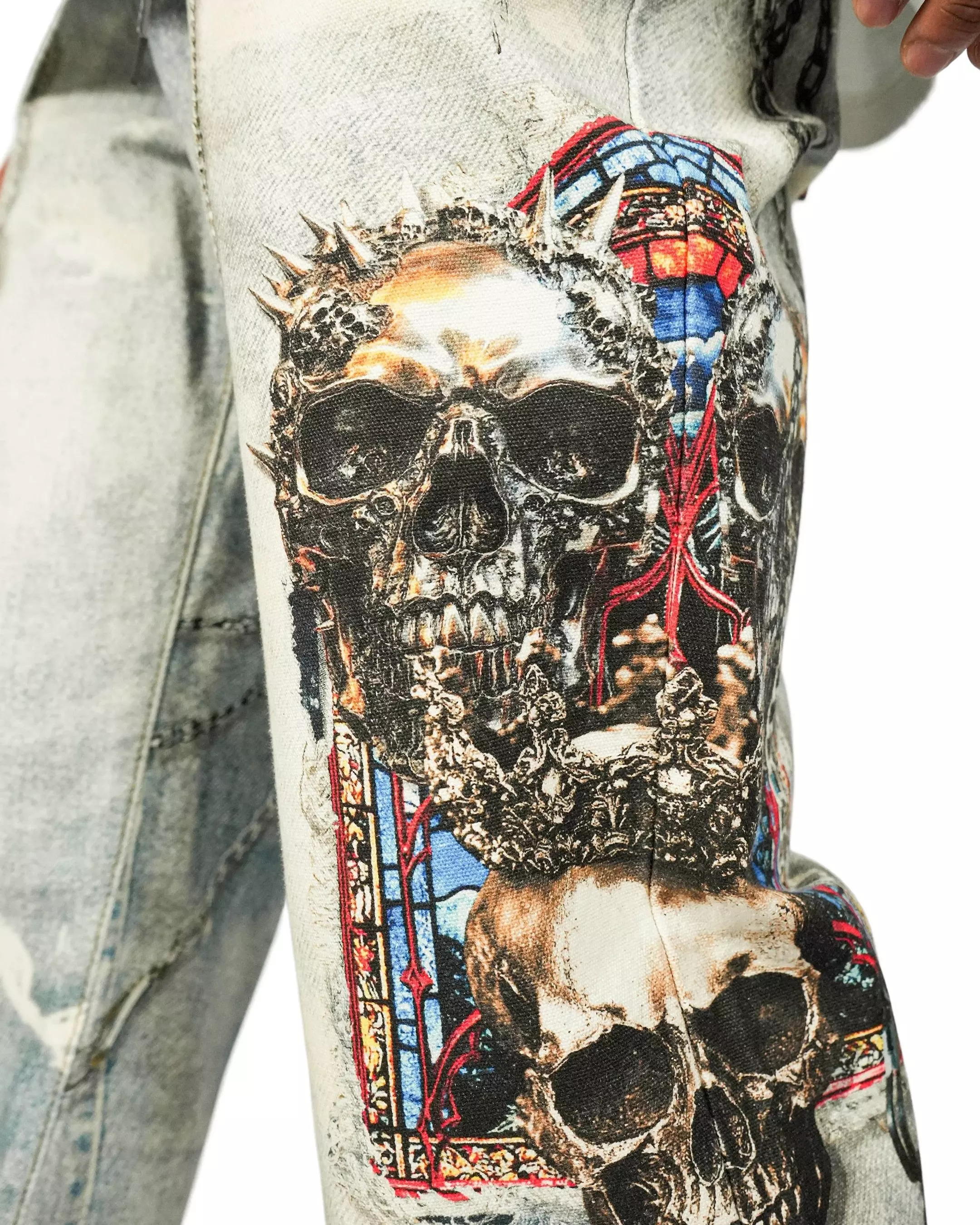 Preme Men's Canvas Print Stain Glass Chain Pants - Indigo - INDIGO